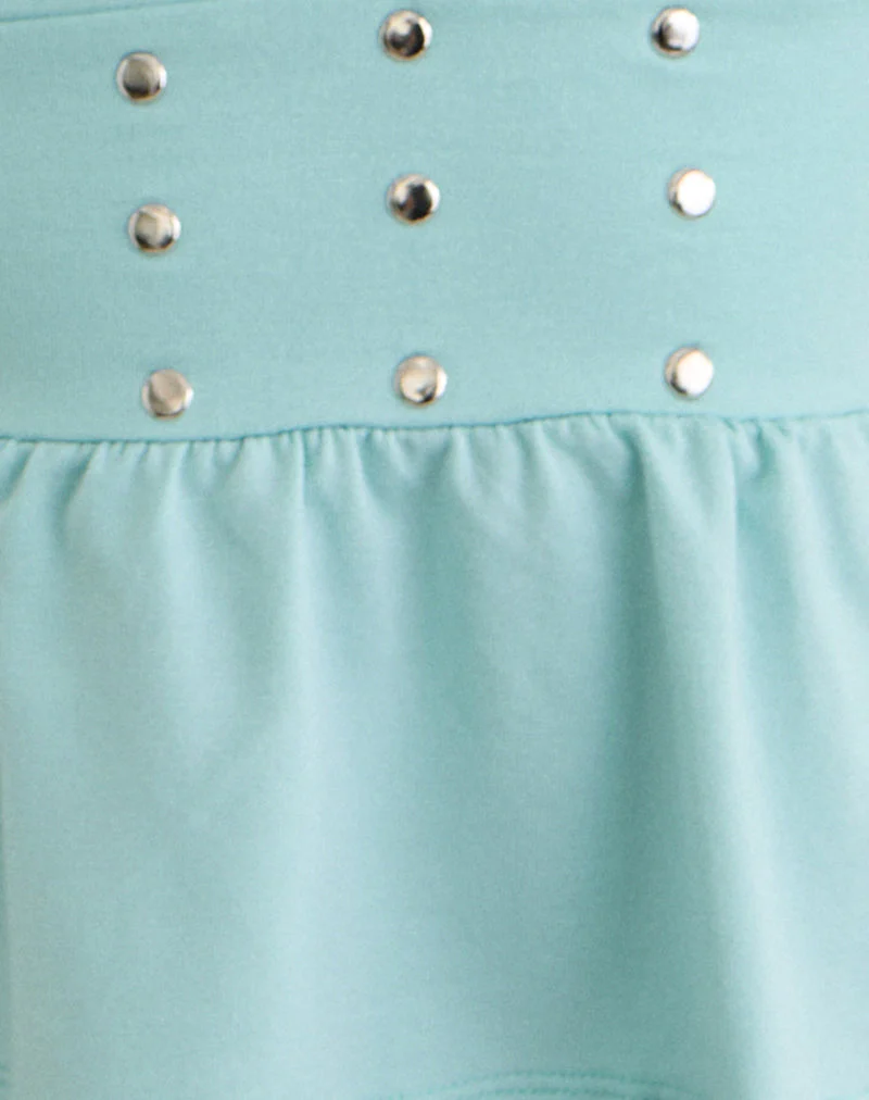 Leisma Frill Top in Jersey Aqua with Studs - Image 11