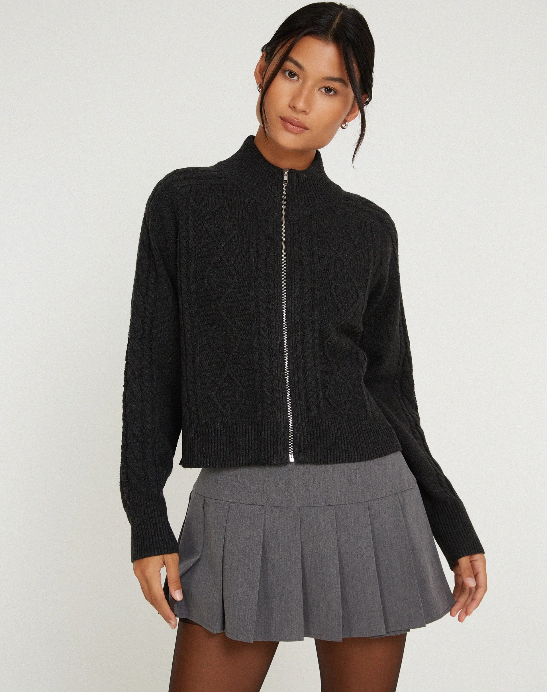 Lemila Cable Knit Jacket in Dark Shadow - Image 2
