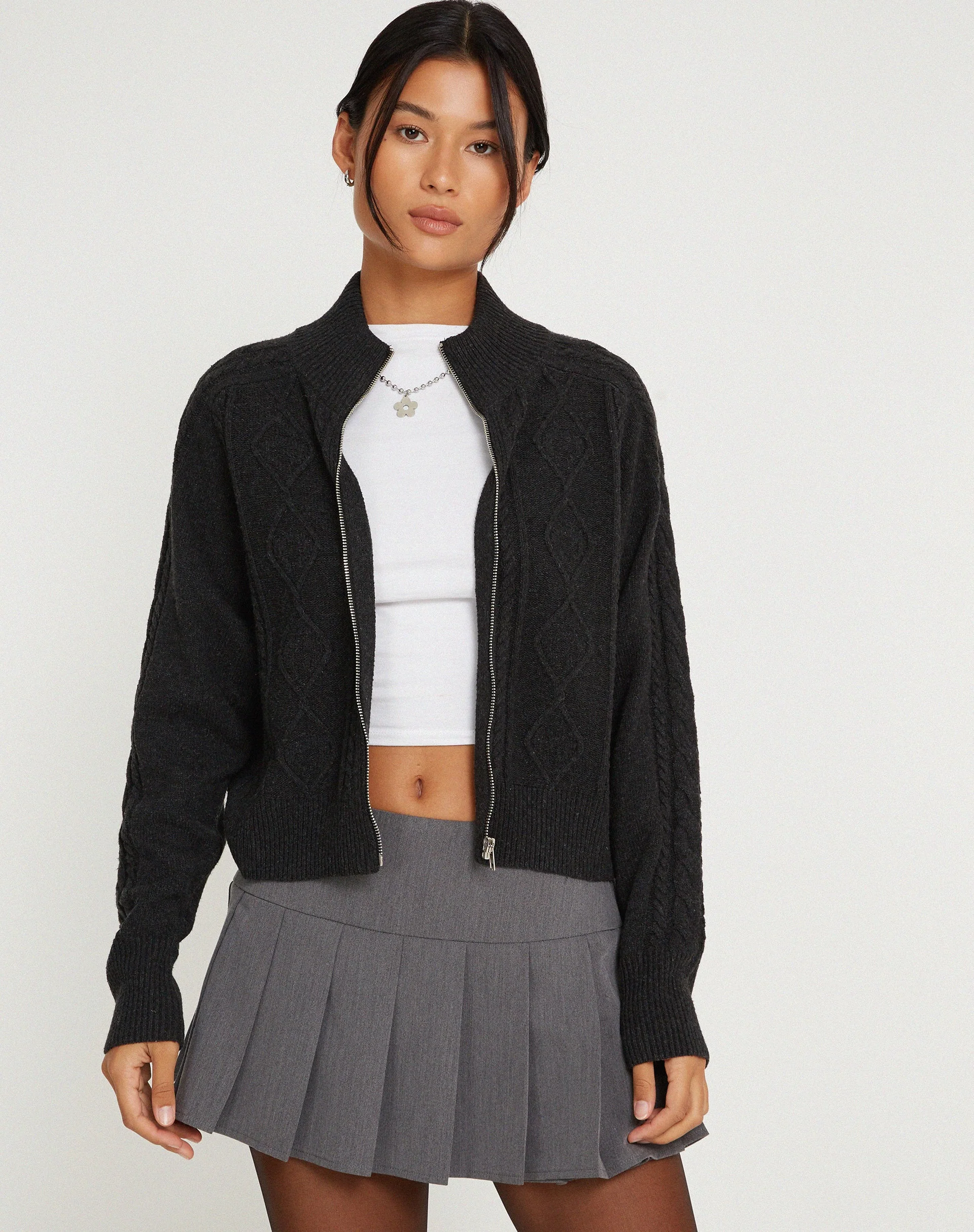 Lemila Cable Knit Jacket in Dark Shadow - Image 6
