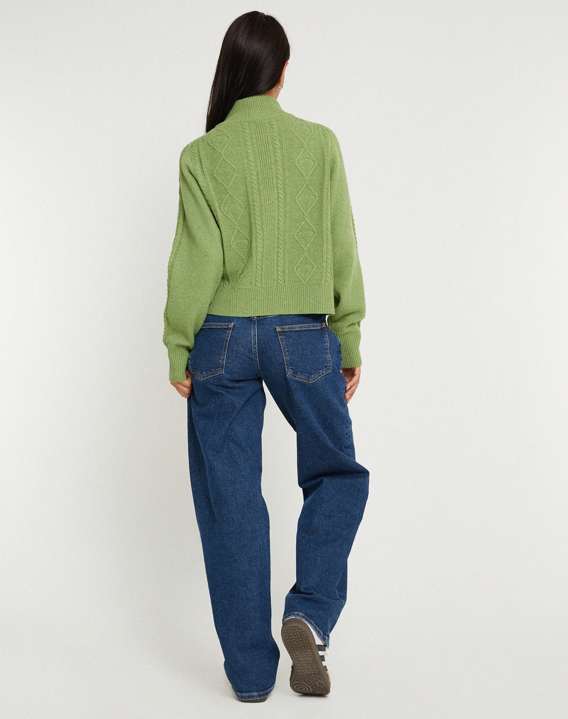 Lemila Knitted Zip Up Jacket in Moss Green - Image 6