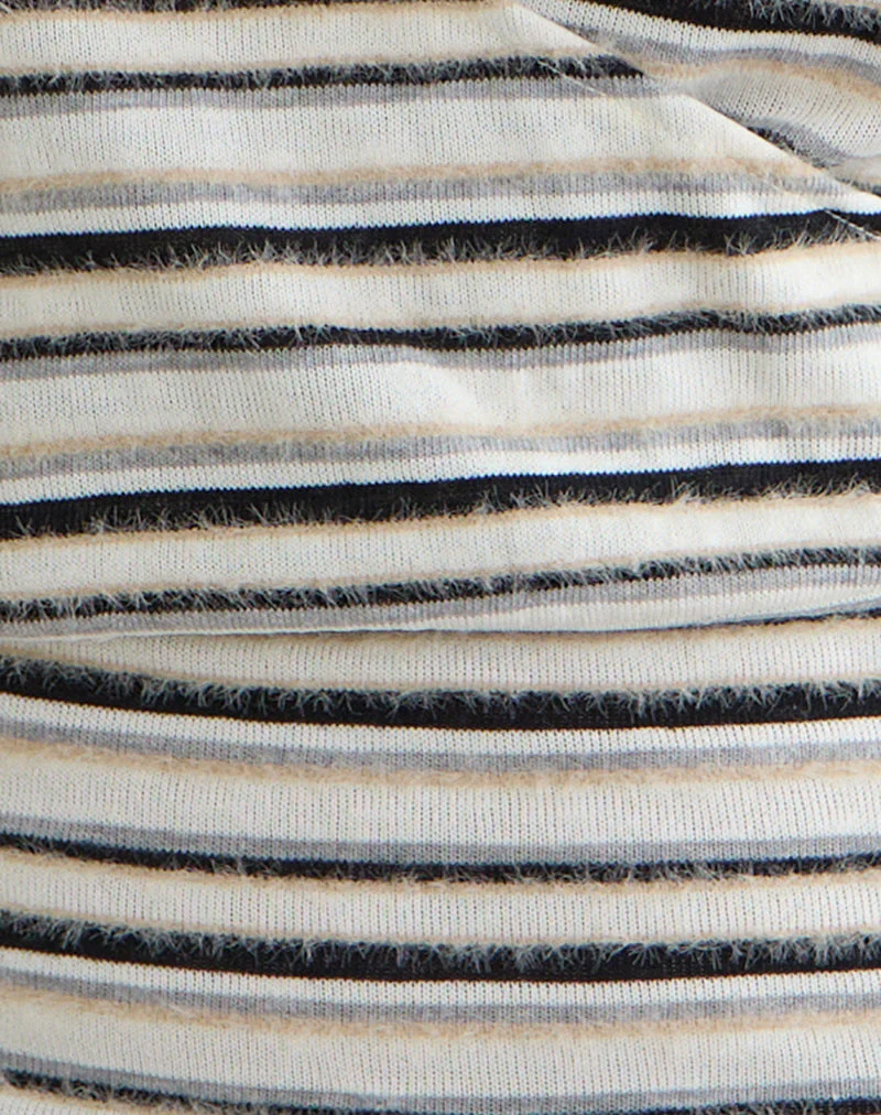 Lenice Top in Cream and Brown Striped Knit - Image 5
