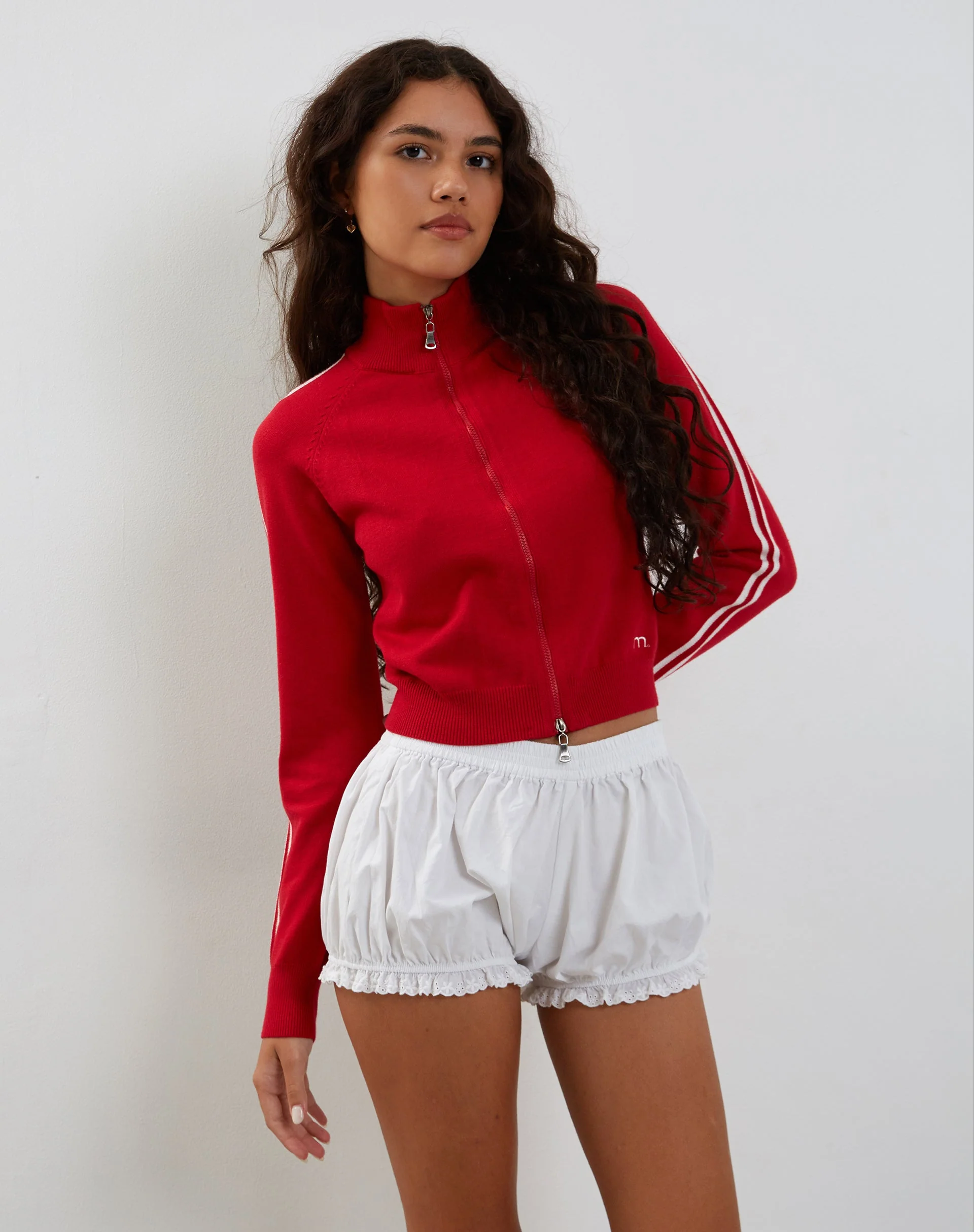 Lennon Zip Up Jacket in Red with White Side Stripes - Image 2