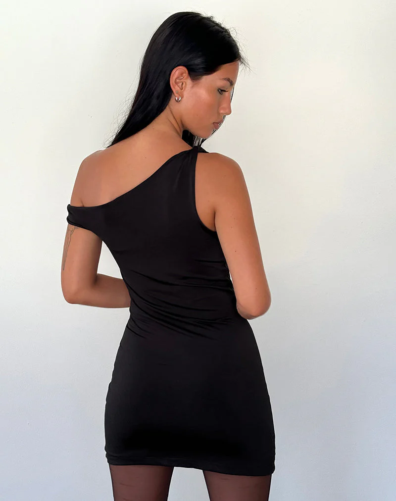 Leona Twist Sleeve Mini Dress in Black - Image 5