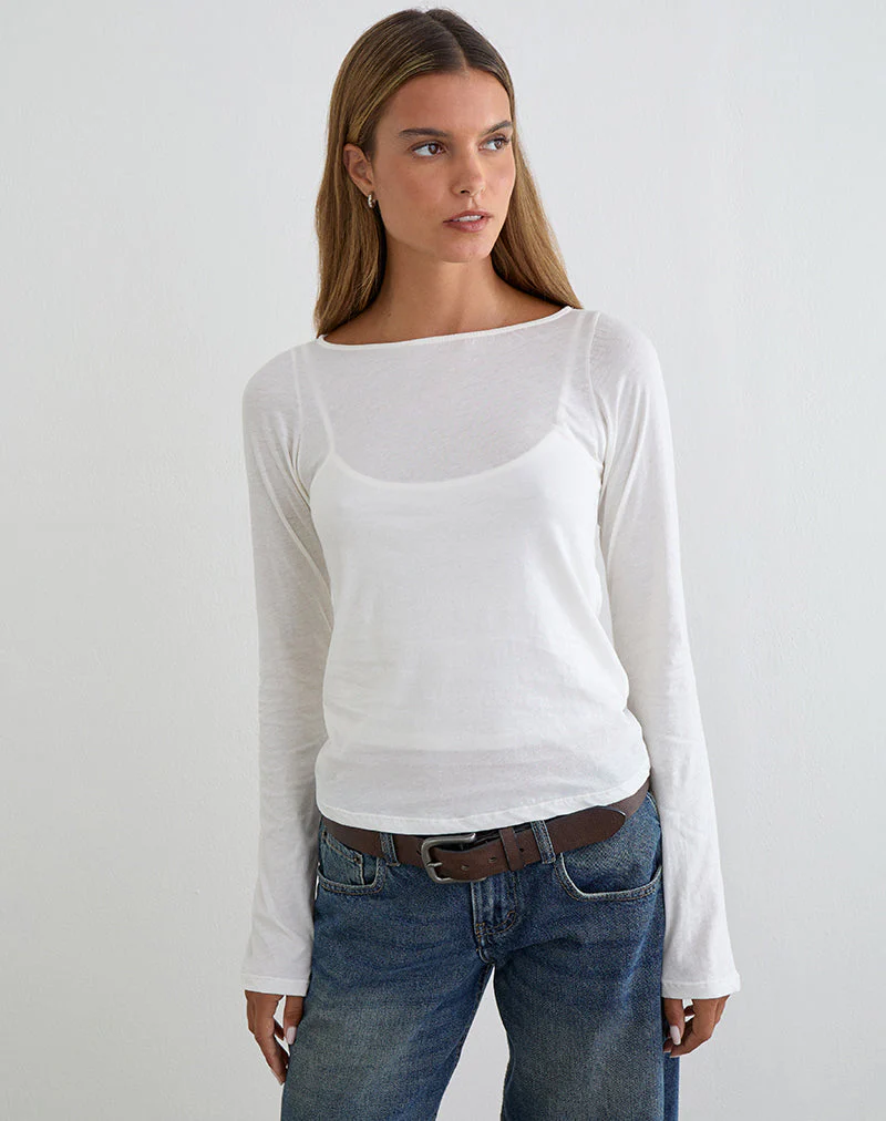 Levon Long Sleeve Top in Jersey Off White - Image 3