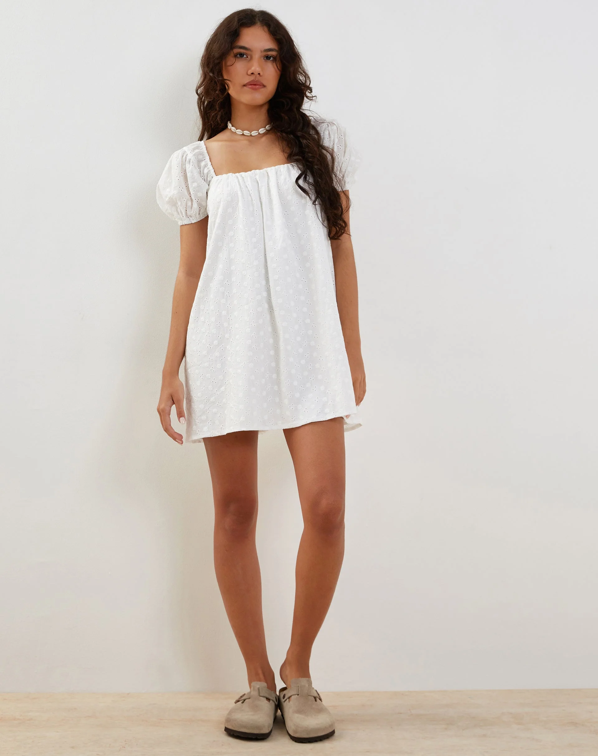 Leyona Broderie Mini Dress in White - Image 4
