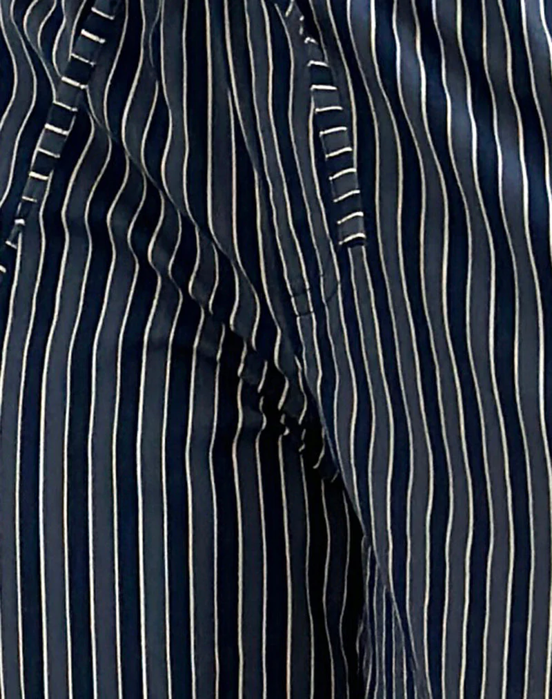 Lirura Wide Leg Trousers in Indigo Stripe Dark Blue - Image 6