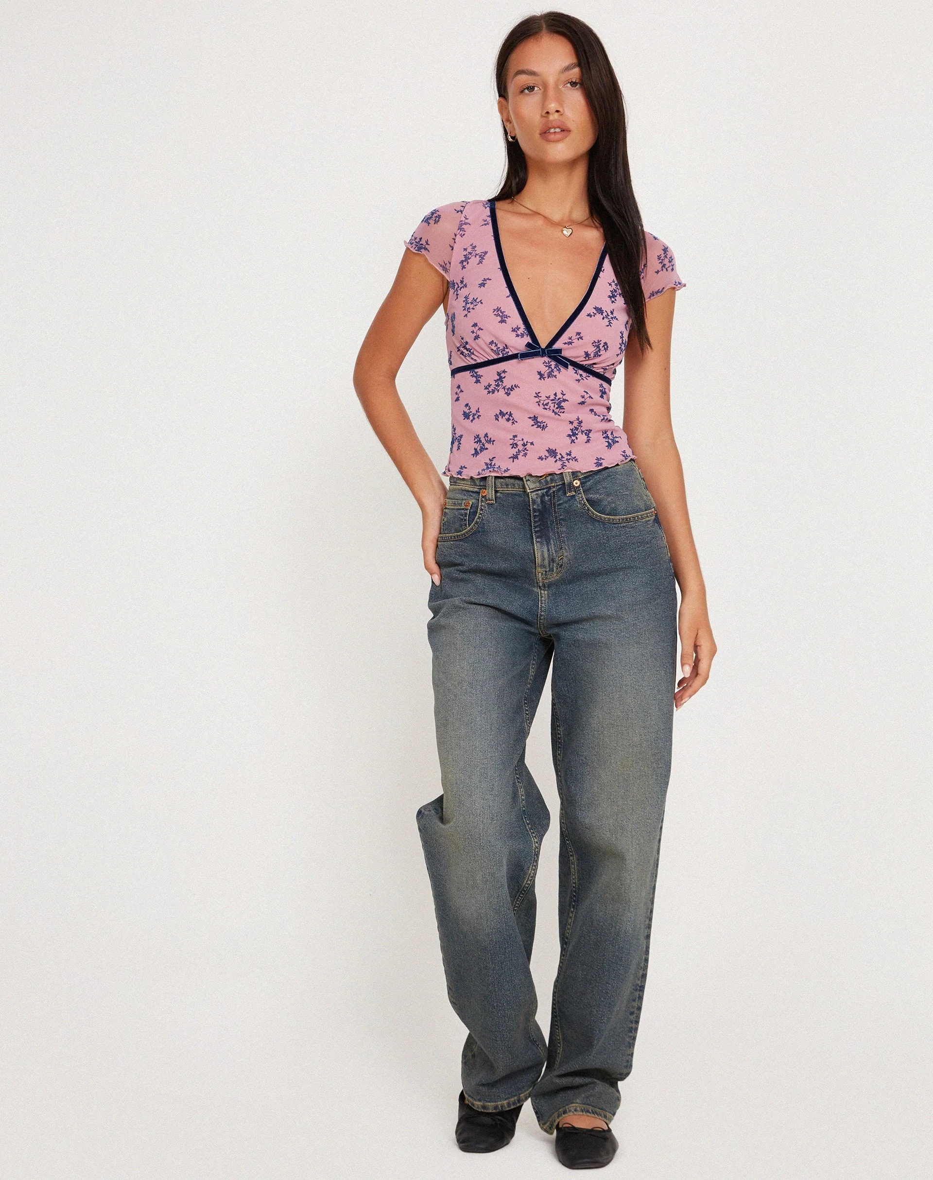 Livi Mesh Top in Pink and Navy Botanist Flocking - Image 4