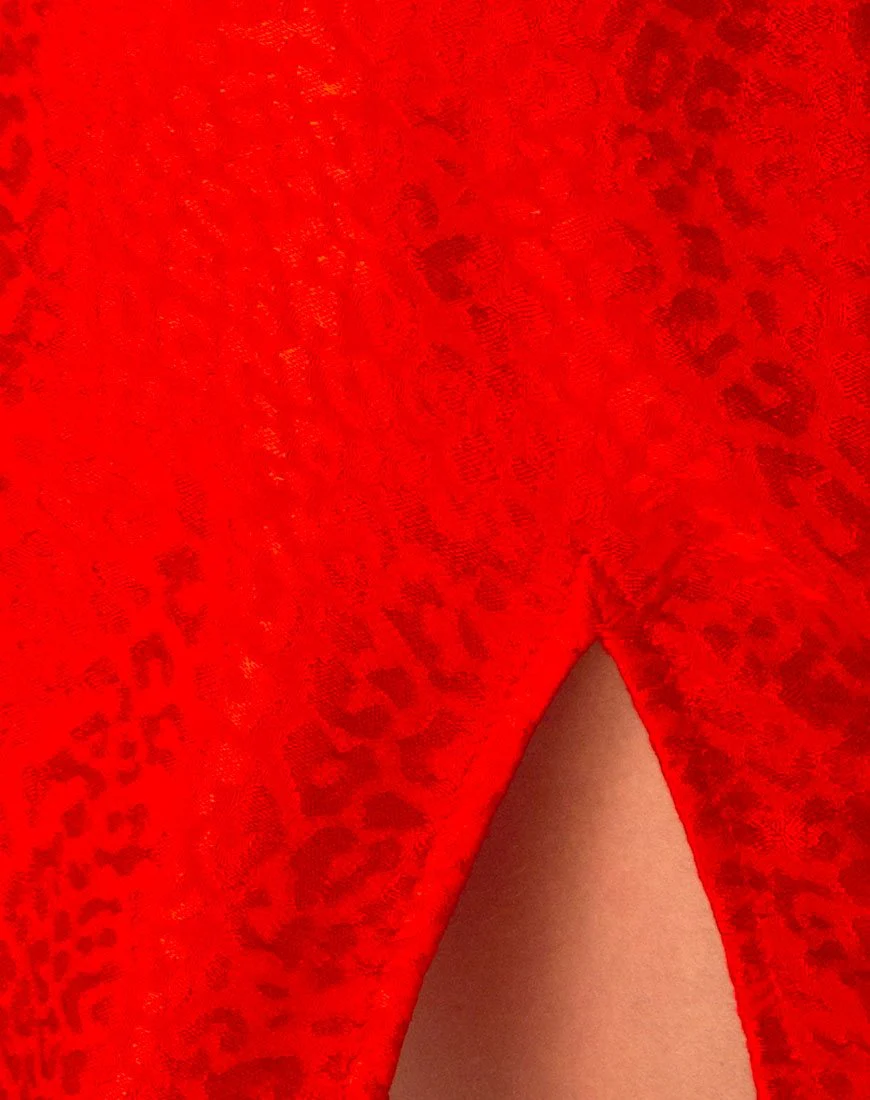 Lonma Dress in Satin Cheetah Red - Image 5