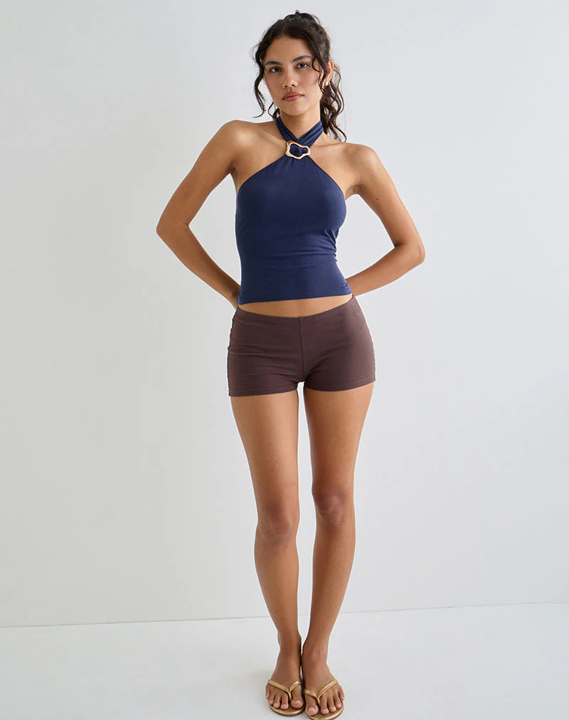 Lorie Halter Top in Cupro Navy - Image 5