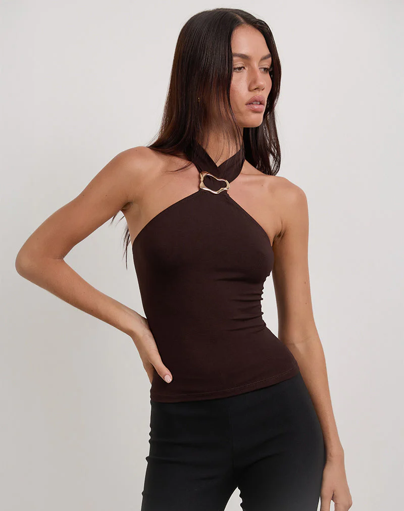 Lorie Halter Top in Rayon Bitter Chocolate - Image 2