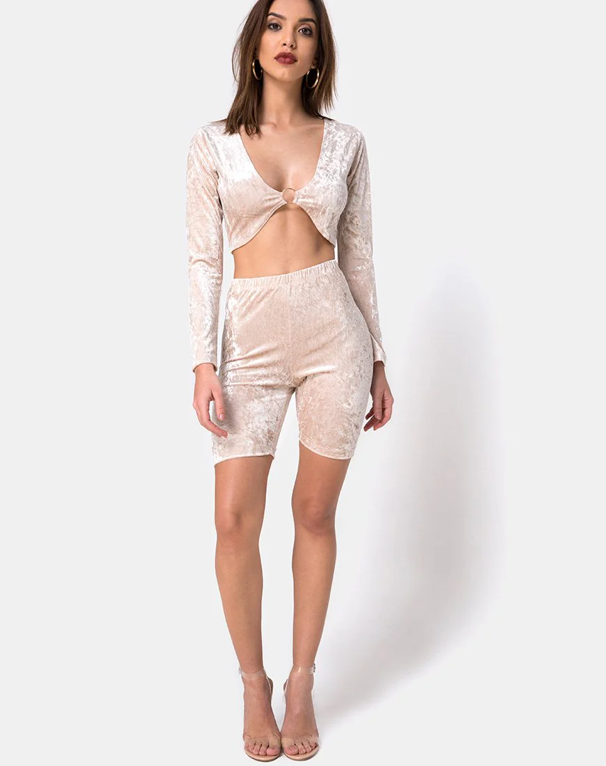 Lorya Crop Top in Cream Crushed Velvet - Image 3