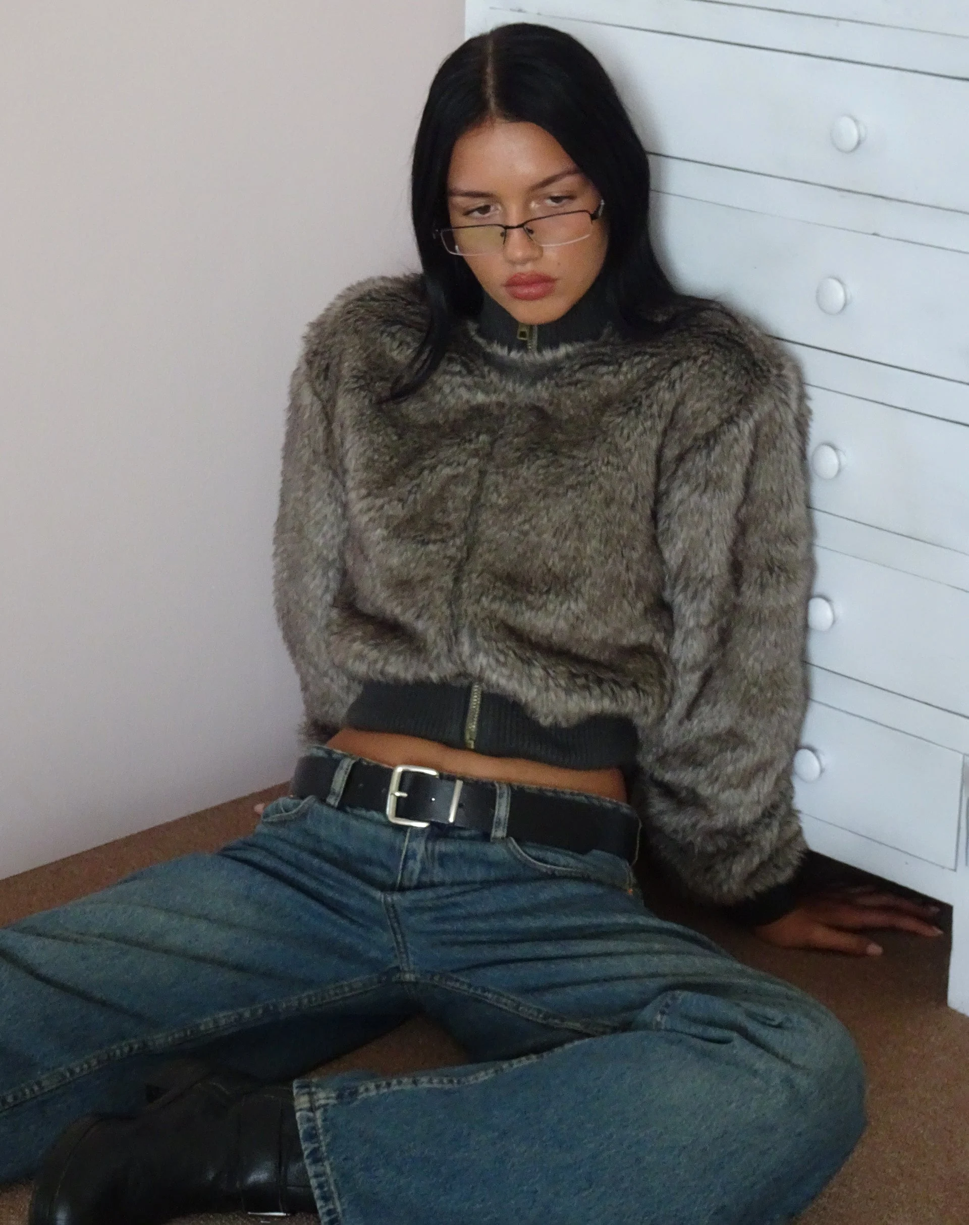 Lovina Jacket in Brown Faux Fur - Image 6