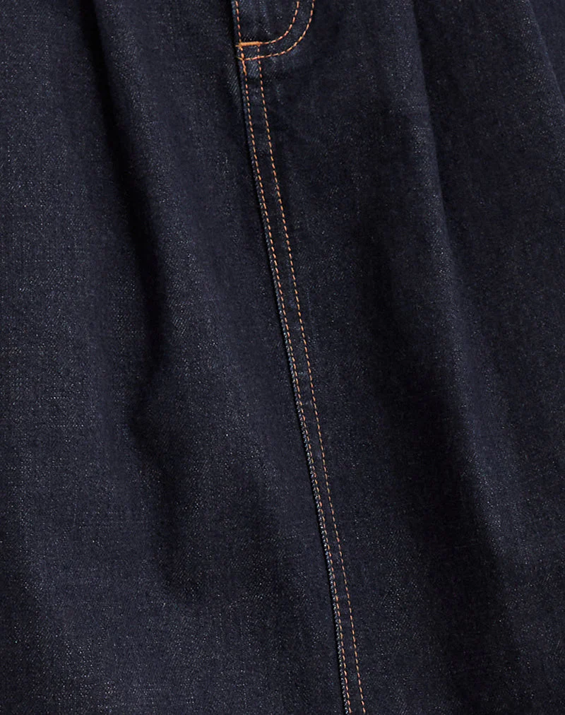 Pleated Midi Denim Skirt in Indigo - Image 7