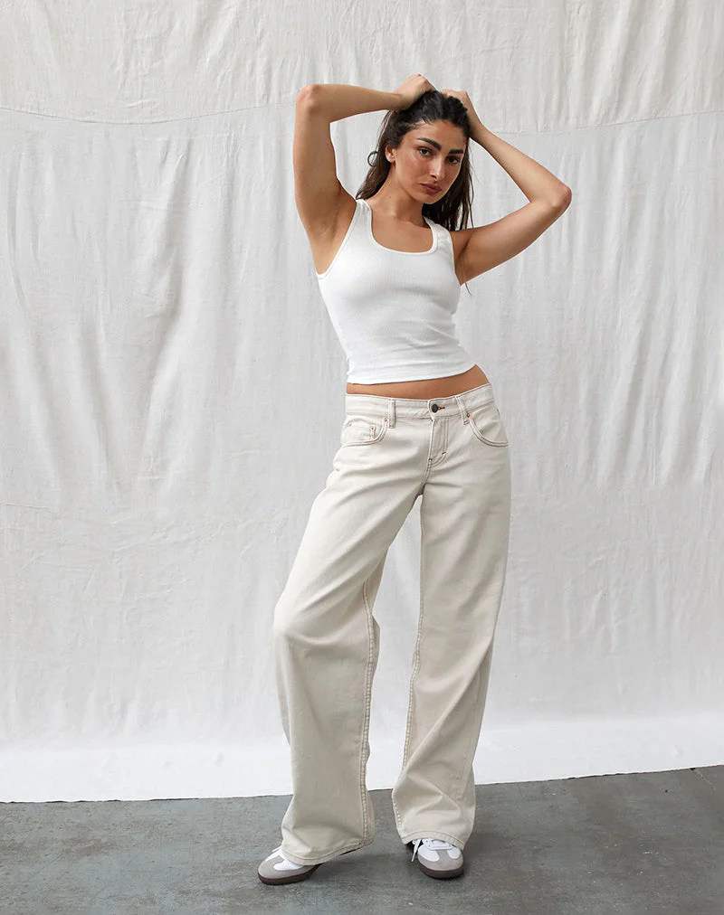 Low Rise Parallel Jeans in Off White - Image 2