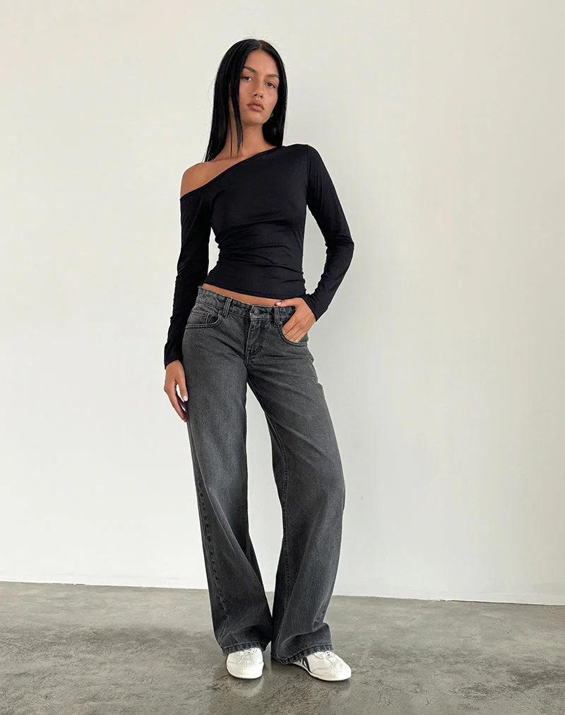 Low Rise Parallel Jeans in Washed Black Grey - Image 2