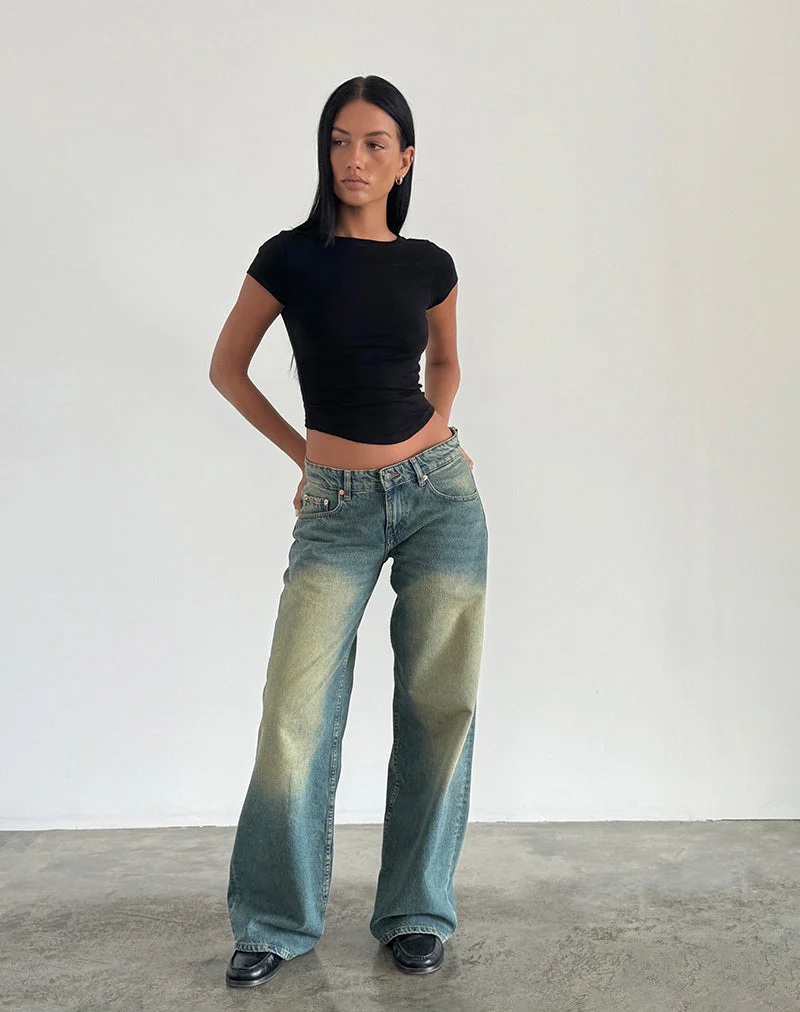 Roomy Extra Wide Low Rise Jeans in Mid Used Green - Image 2