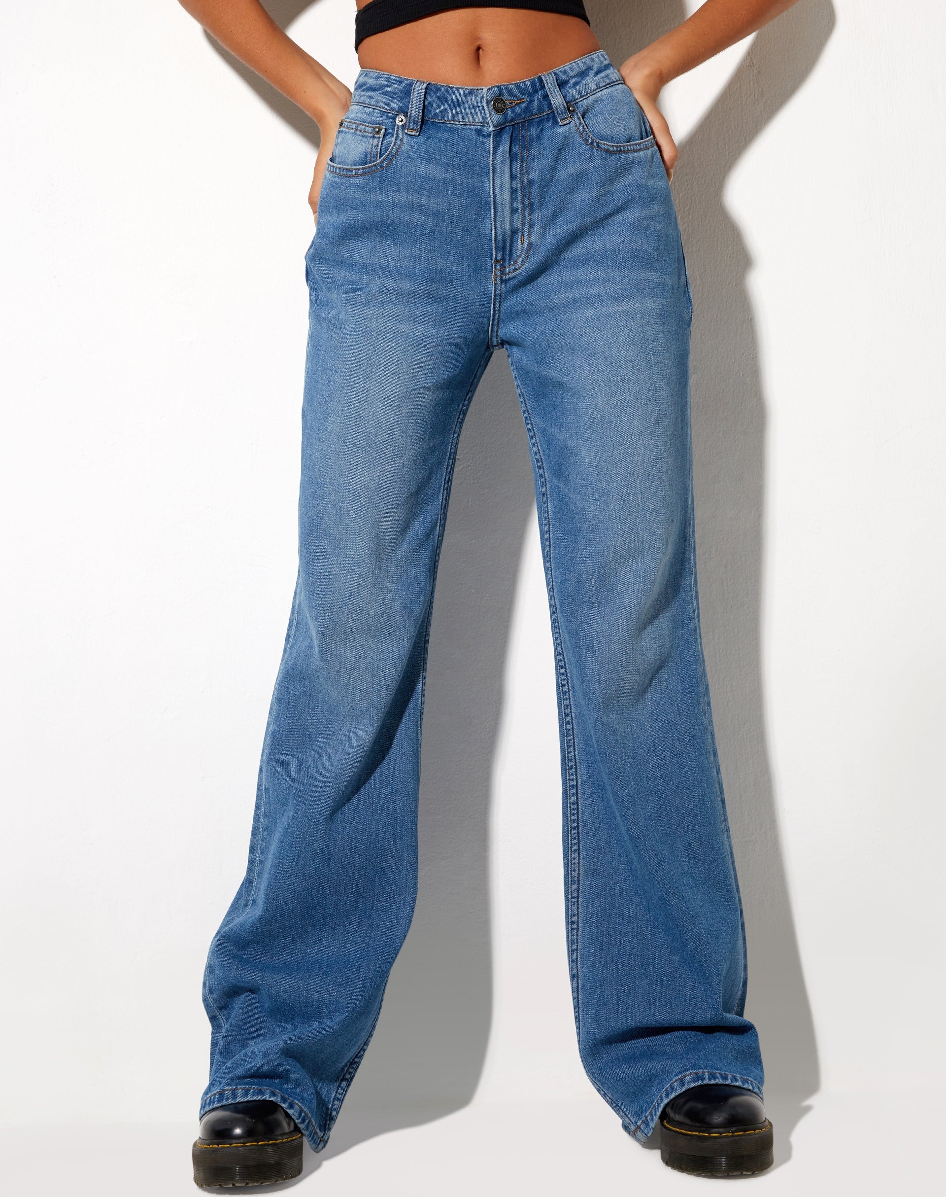 Low Slung Jeans in Blue Wash - Image 2