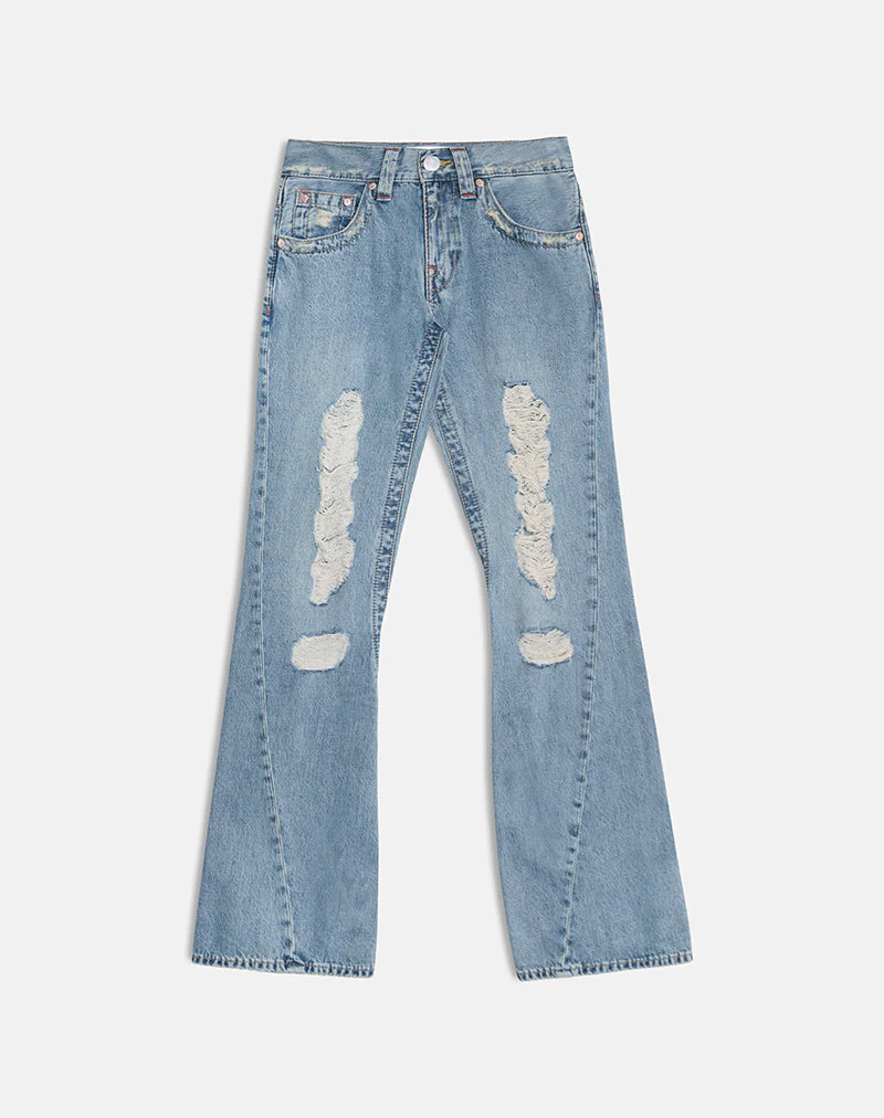 Low Rise Twisted Seam Ripped Jean in True Blue - Image 3