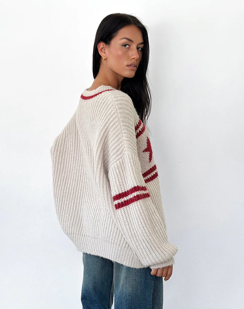 Lulees Oversized Jumper in Oat with Star Stripe - Image 3
