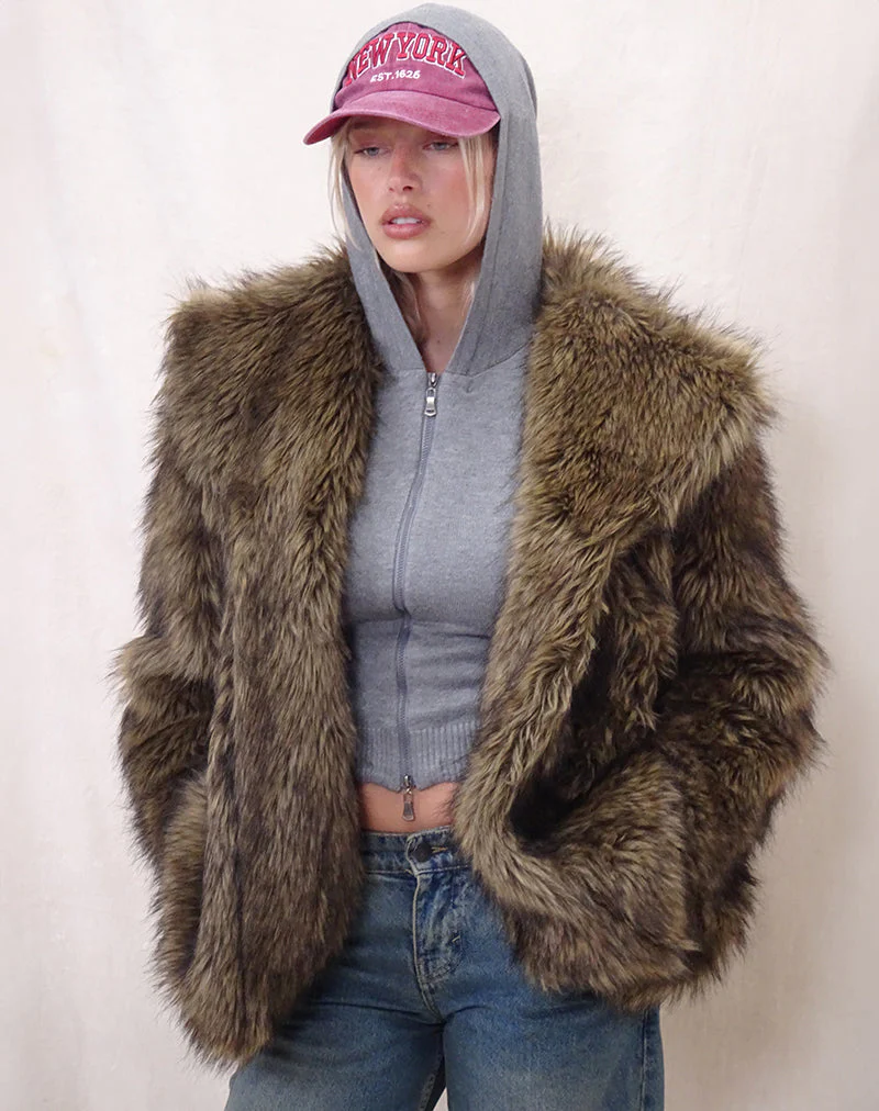 Lupita Jacket in Faux Long Fur Brown - Image 7