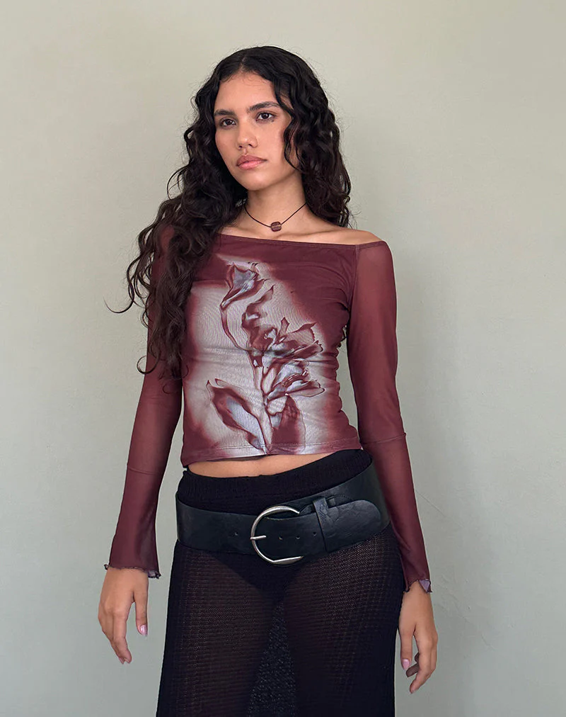 Lutana Bardot Top in Lumen Mesh Brown - Image 3