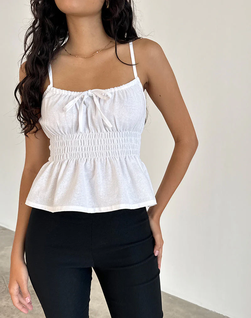 Lyncia Tie Front Cami Top in Off White - Image 5