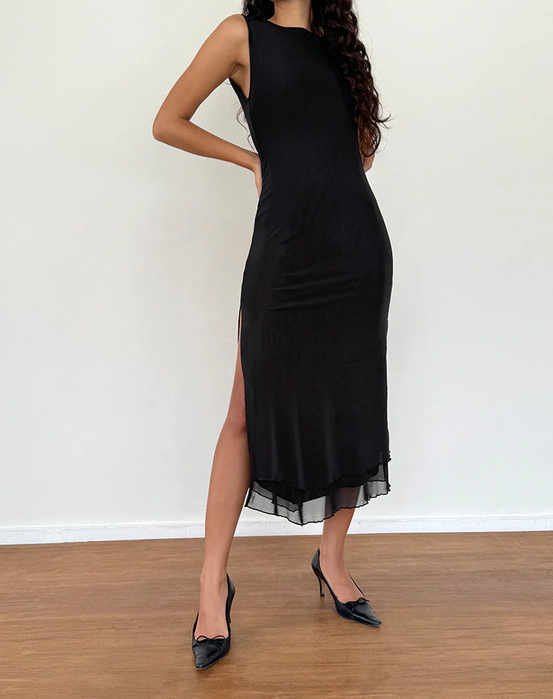 Lyra Backless Midi Dress in Mesh Black - Image 4