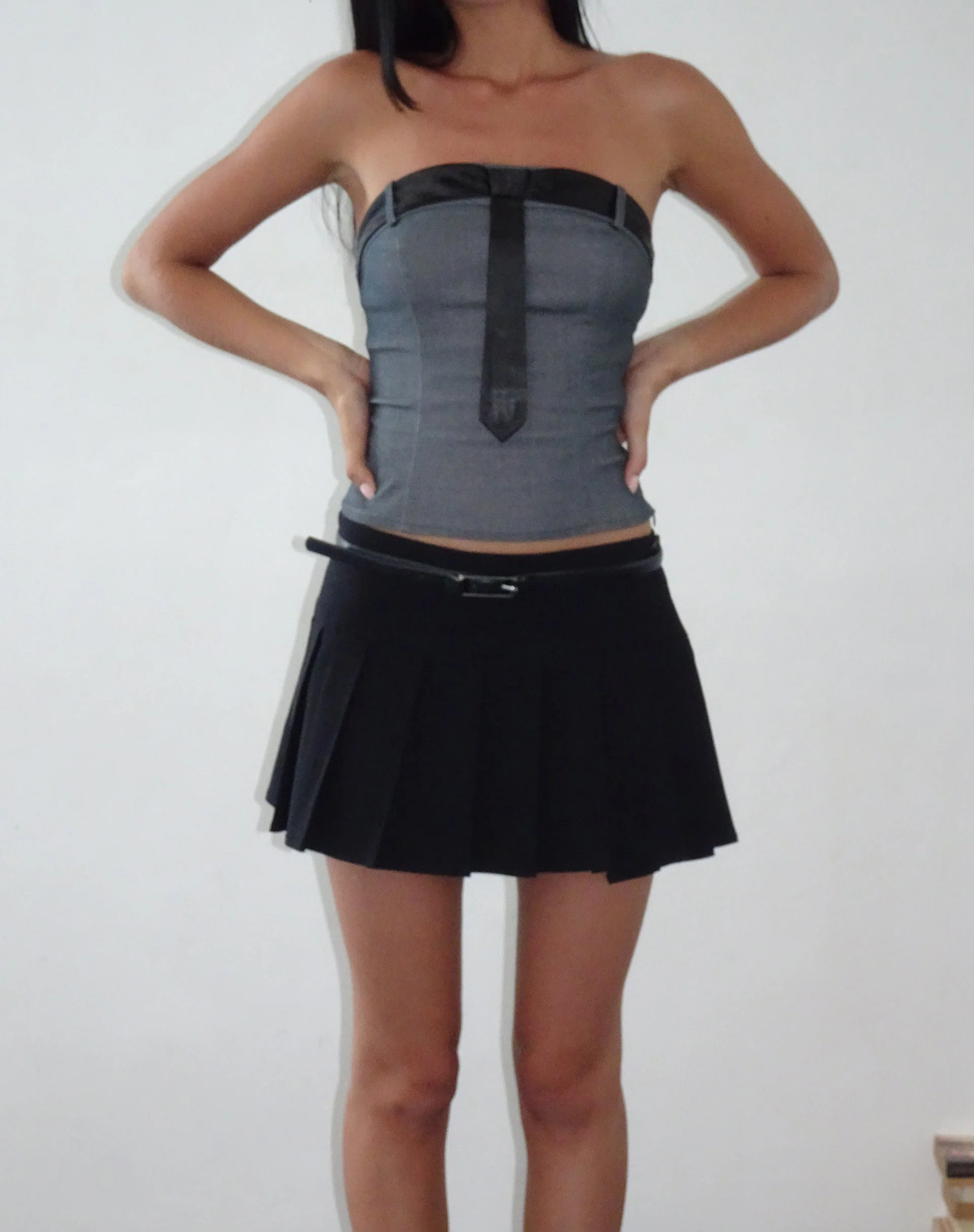 Mabilis Bandeau Top in Satin Neck Tie Grey - Image 4