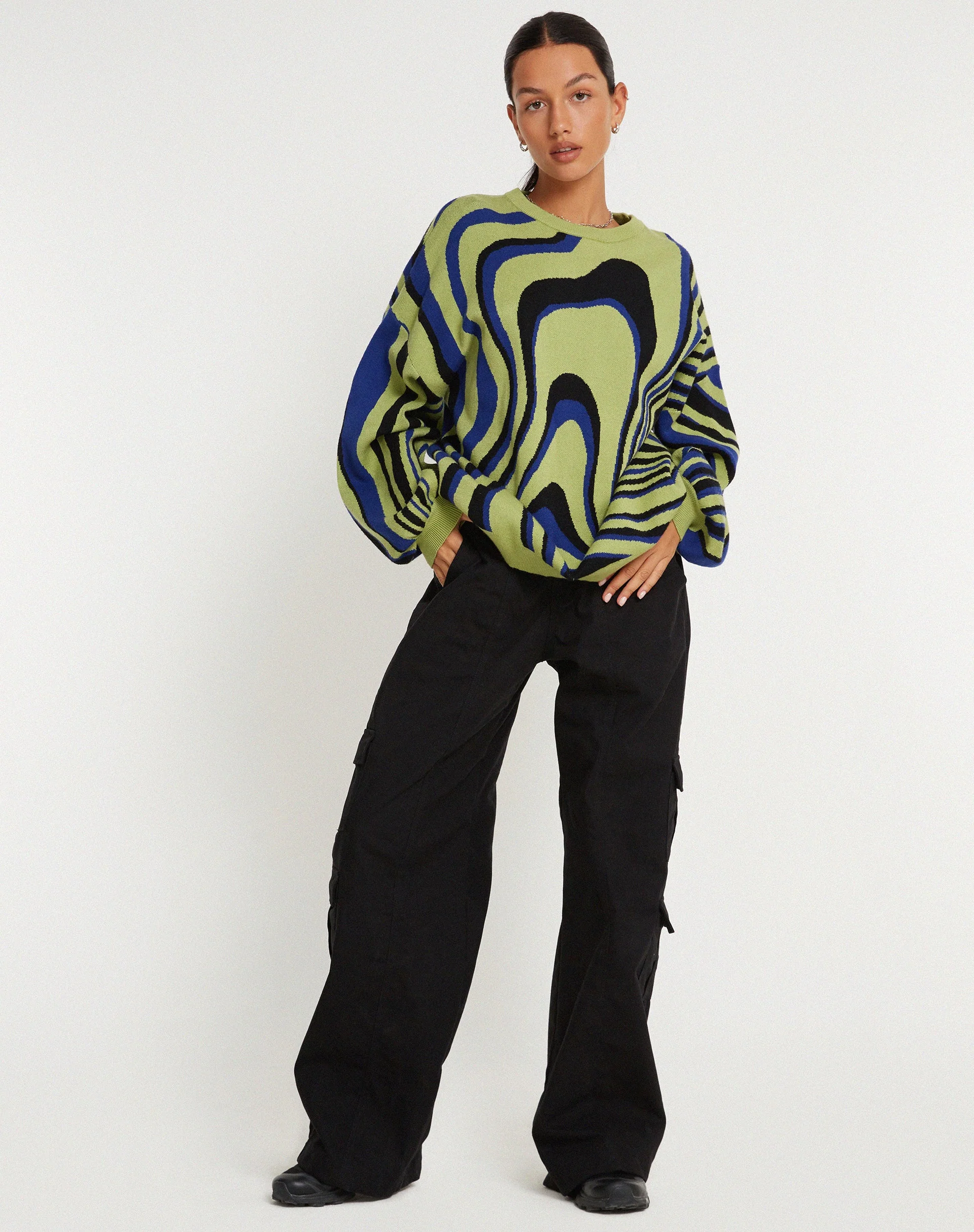 Mably Oversized Jumper in Mega Ripple Green - Image 3