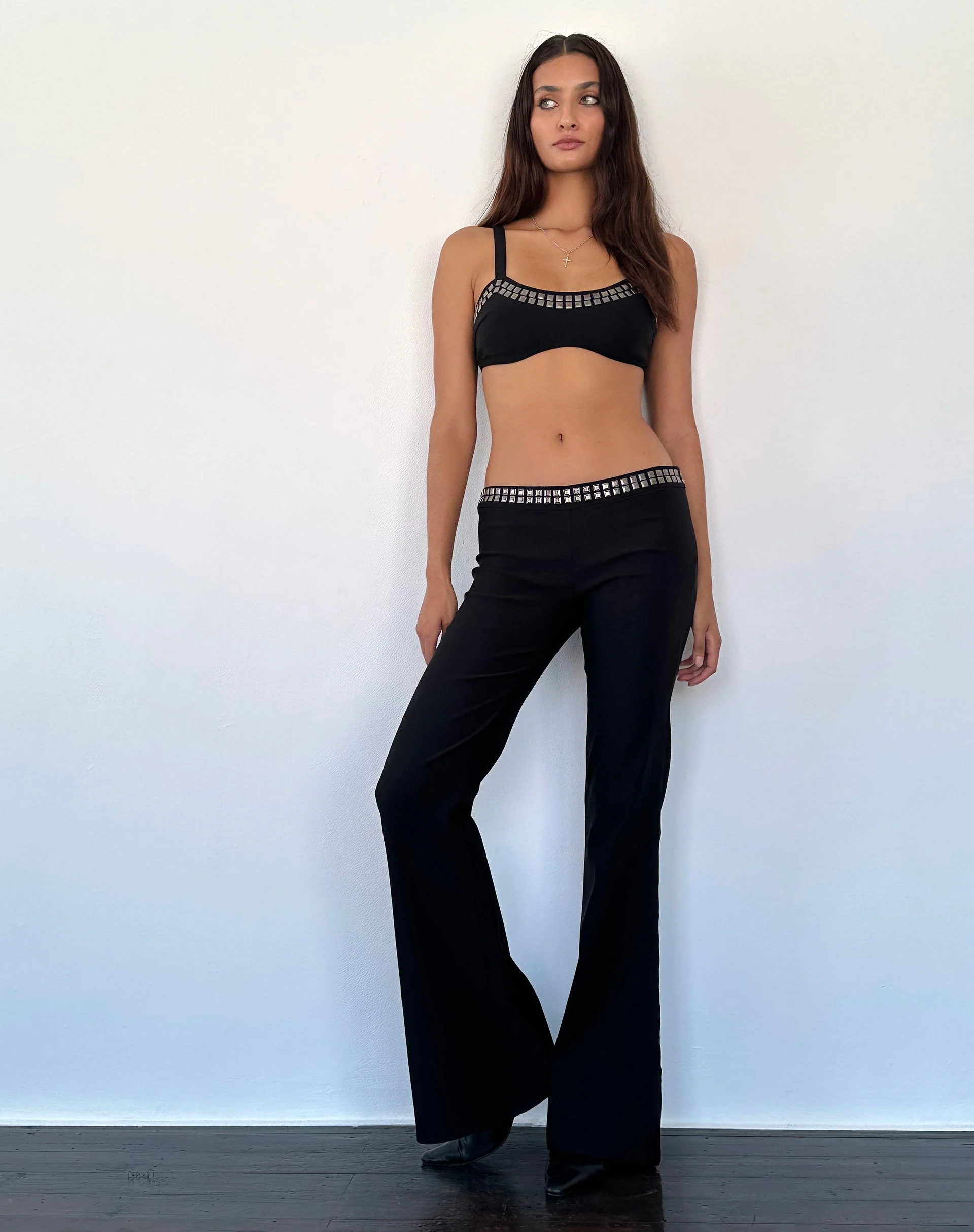 Macias Studded Flared Trousers in Black Tailoring - Image 3