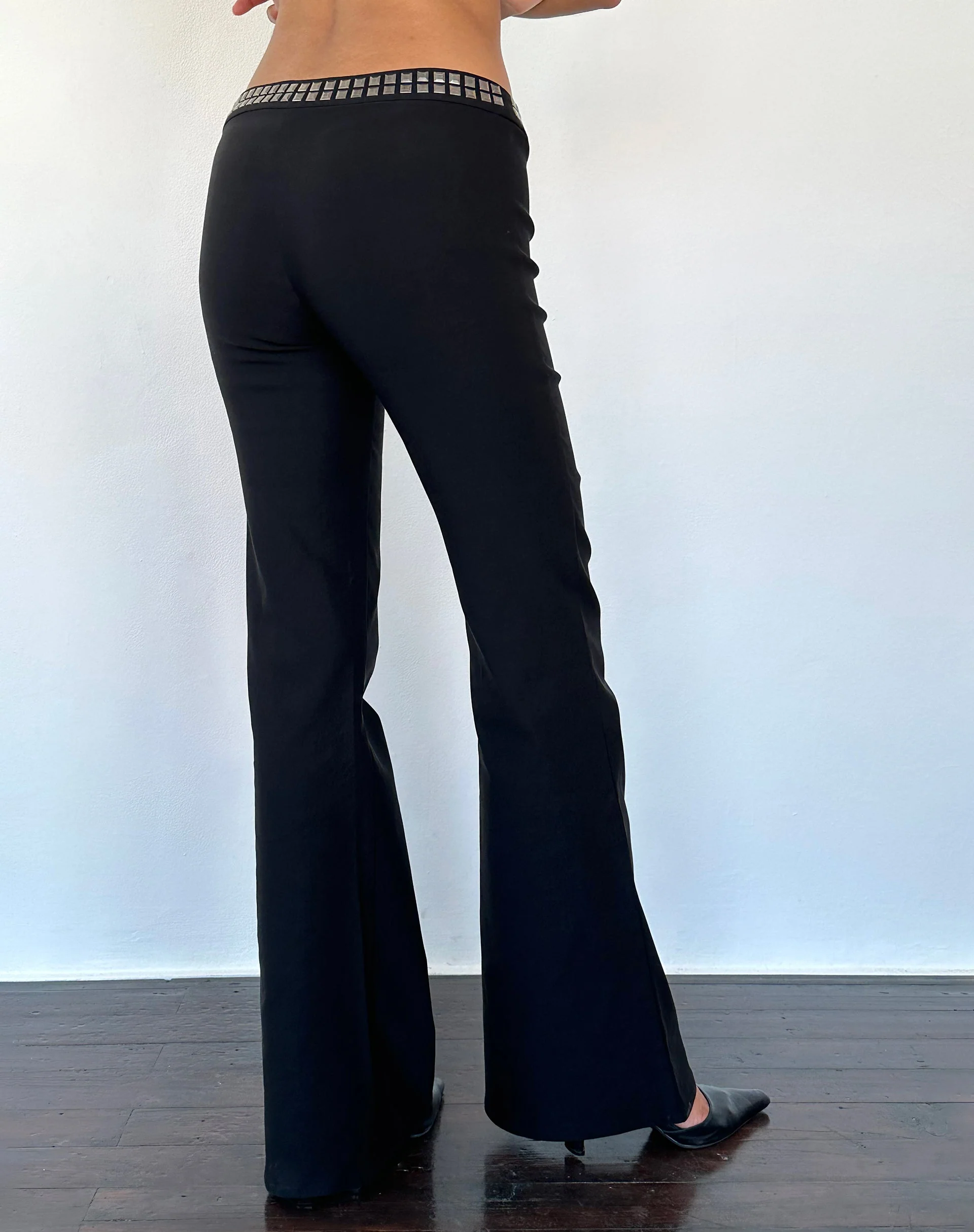 Macias Studded Flared Trousers in Black Tailoring - Image 4