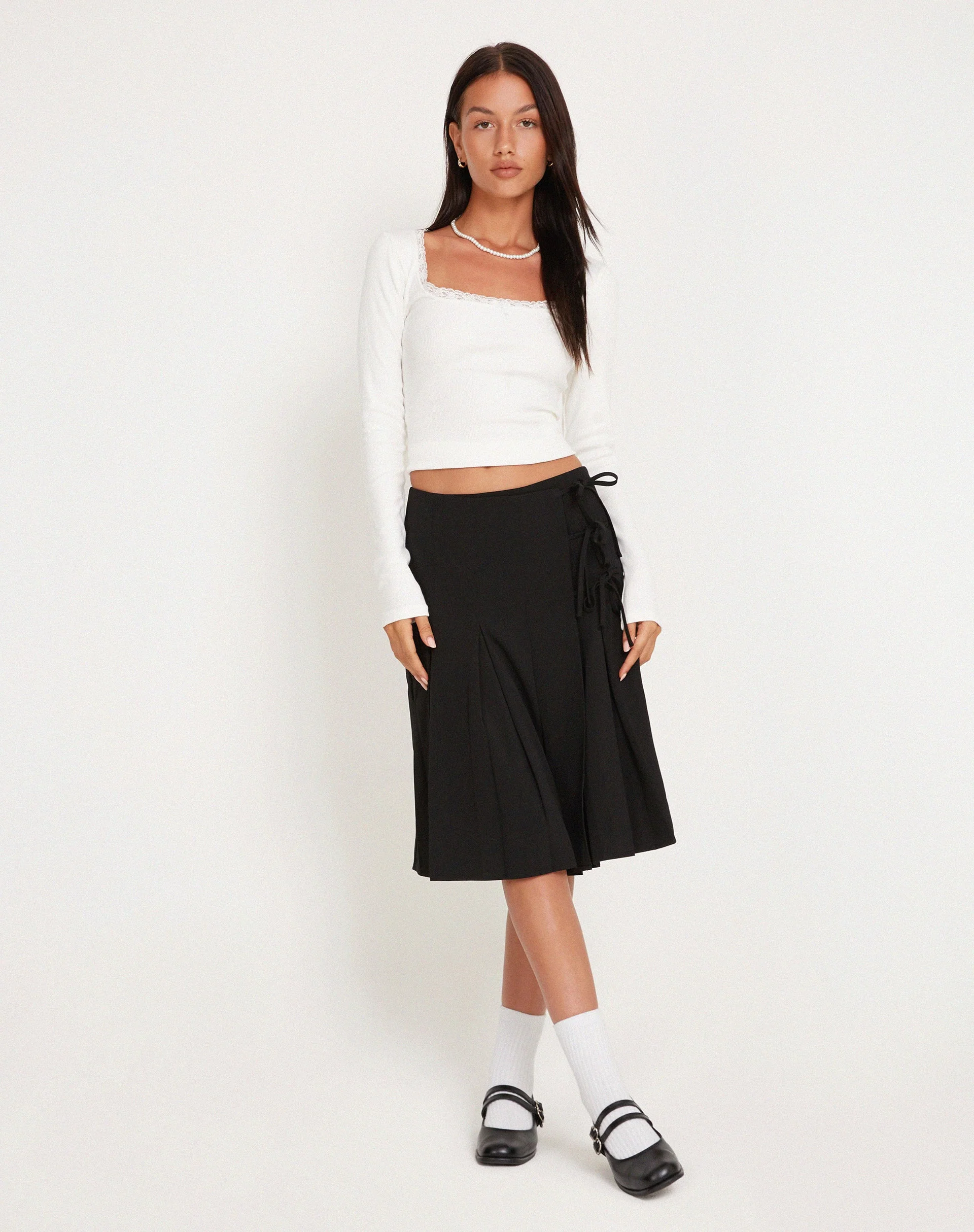 Madelyn Pleated Midi Skirt in Black - Image 4
