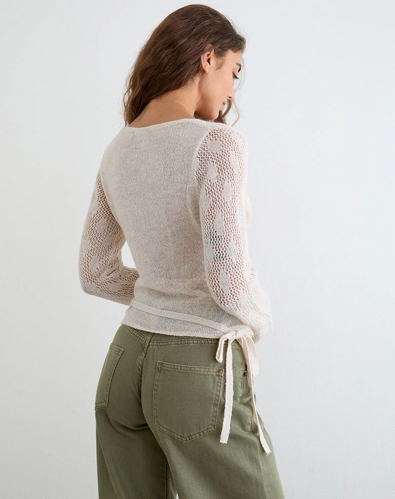 Maeko Crochet Wrap Top in Knit Ecru - Image 3