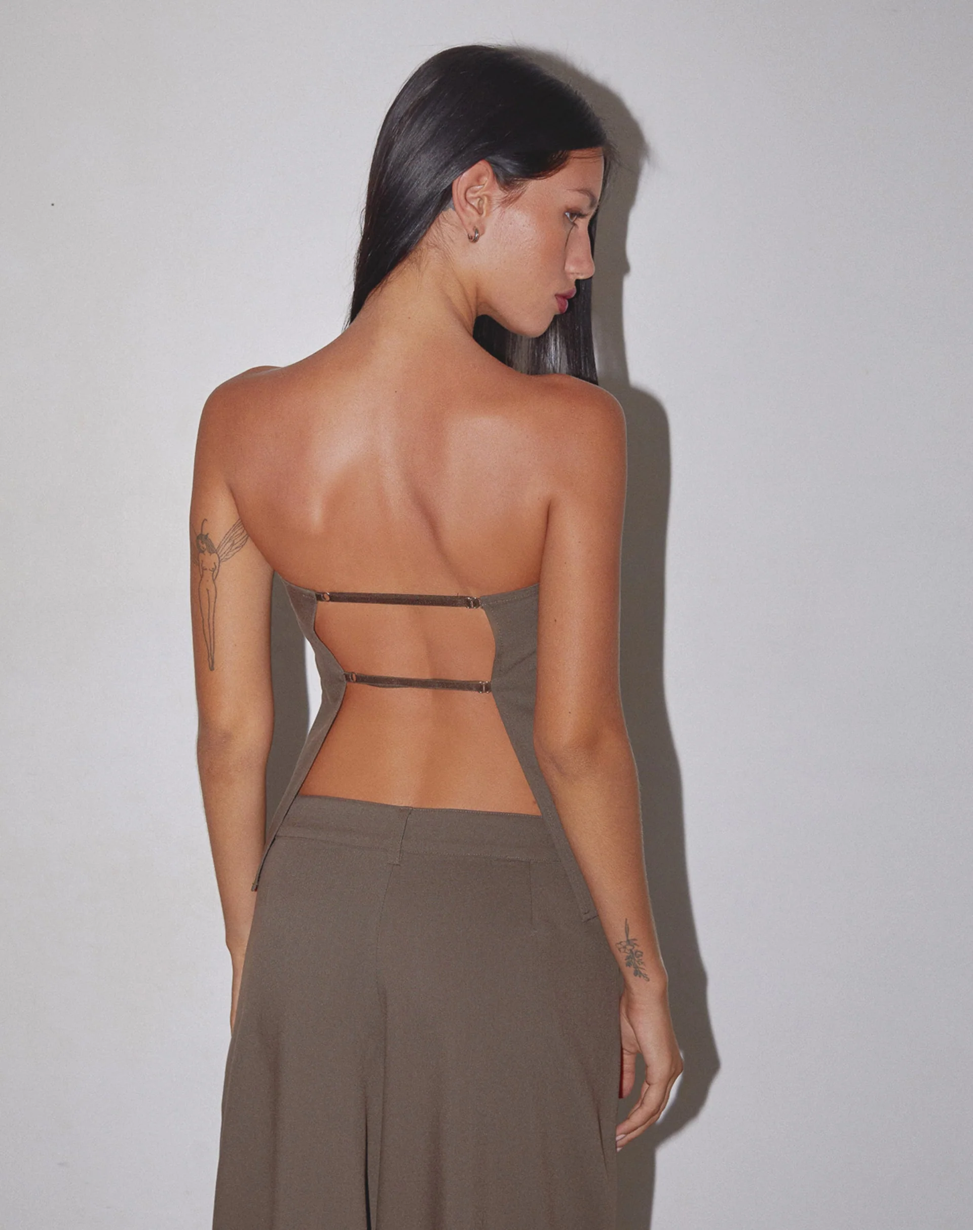 Mairi Longline Bandeau Top in Taupe Tailoring - Image 2