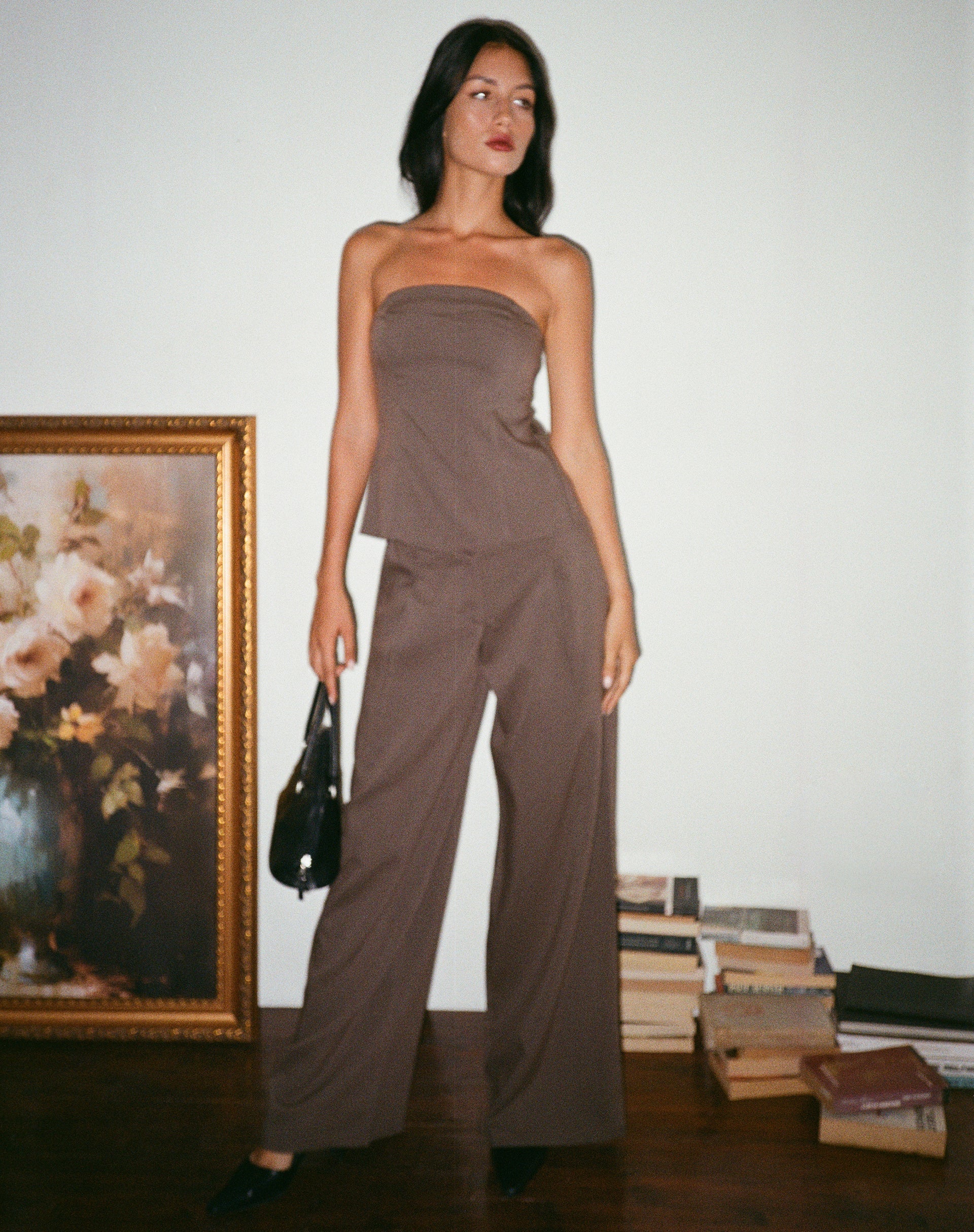 Mairi Longline Bandeau Top in Taupe Tailoring - Image 3