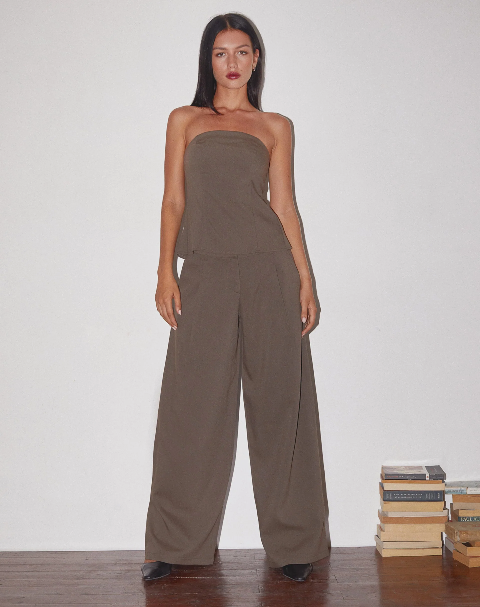 Mairi Longline Bandeau Top in Taupe Tailoring - Image 5
