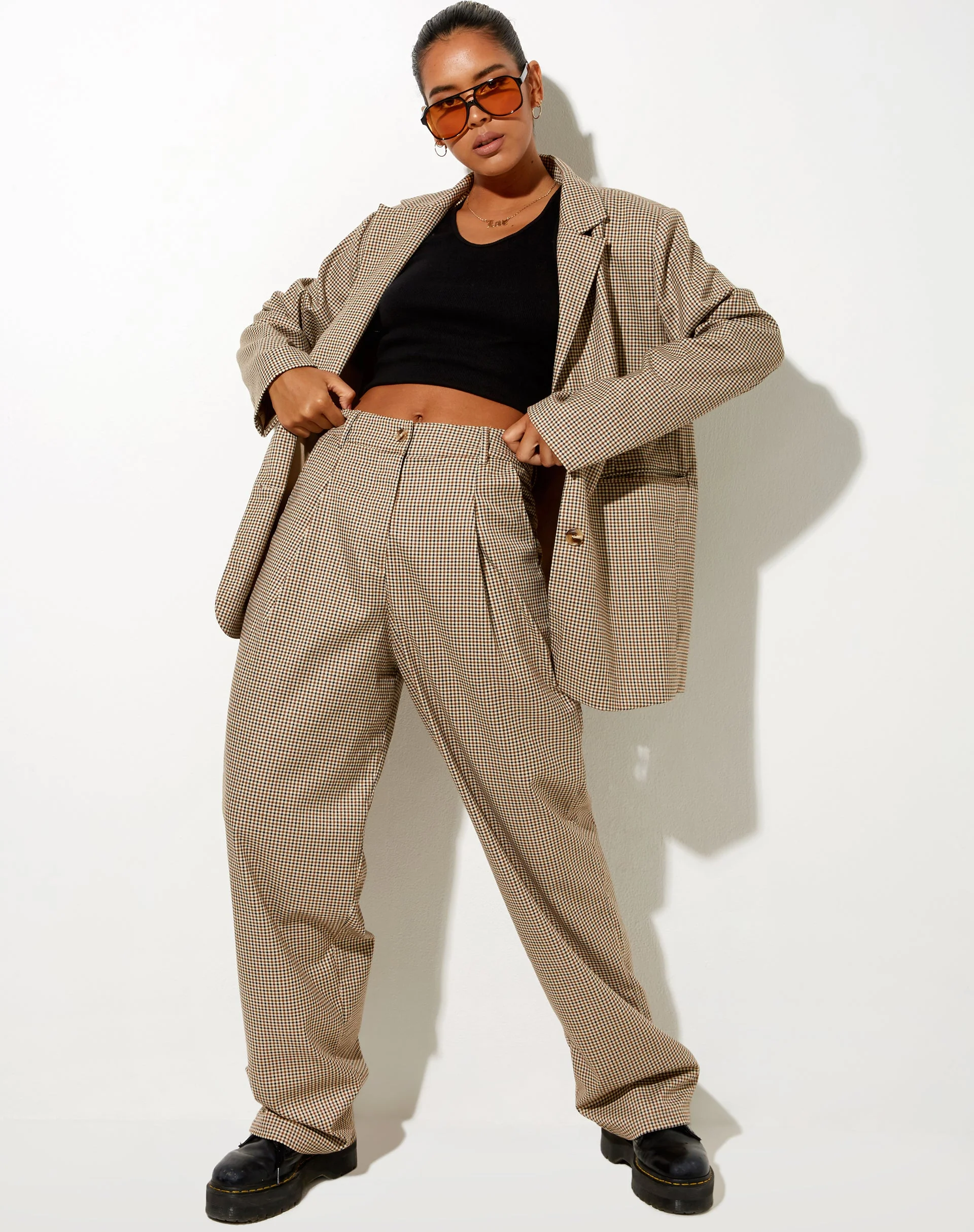 Maiwa Blazer in Small Check Brown - Image 3
