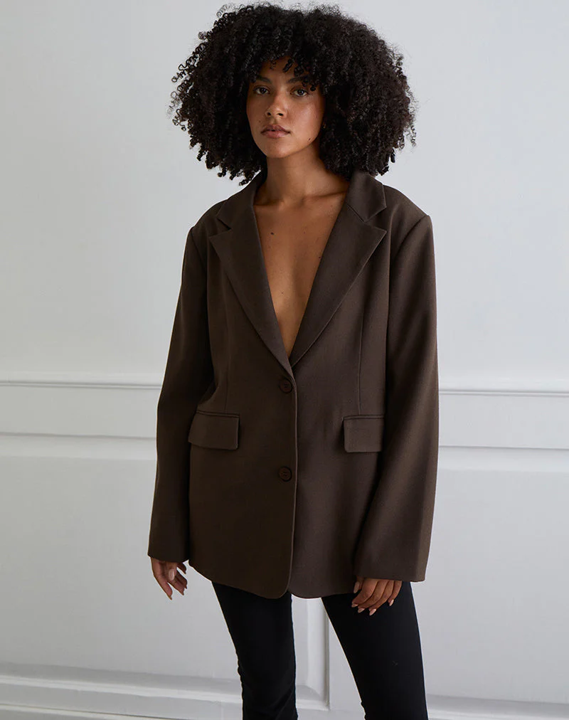 Maiwa Textured Tailoring Blazer in Brown - Image 2