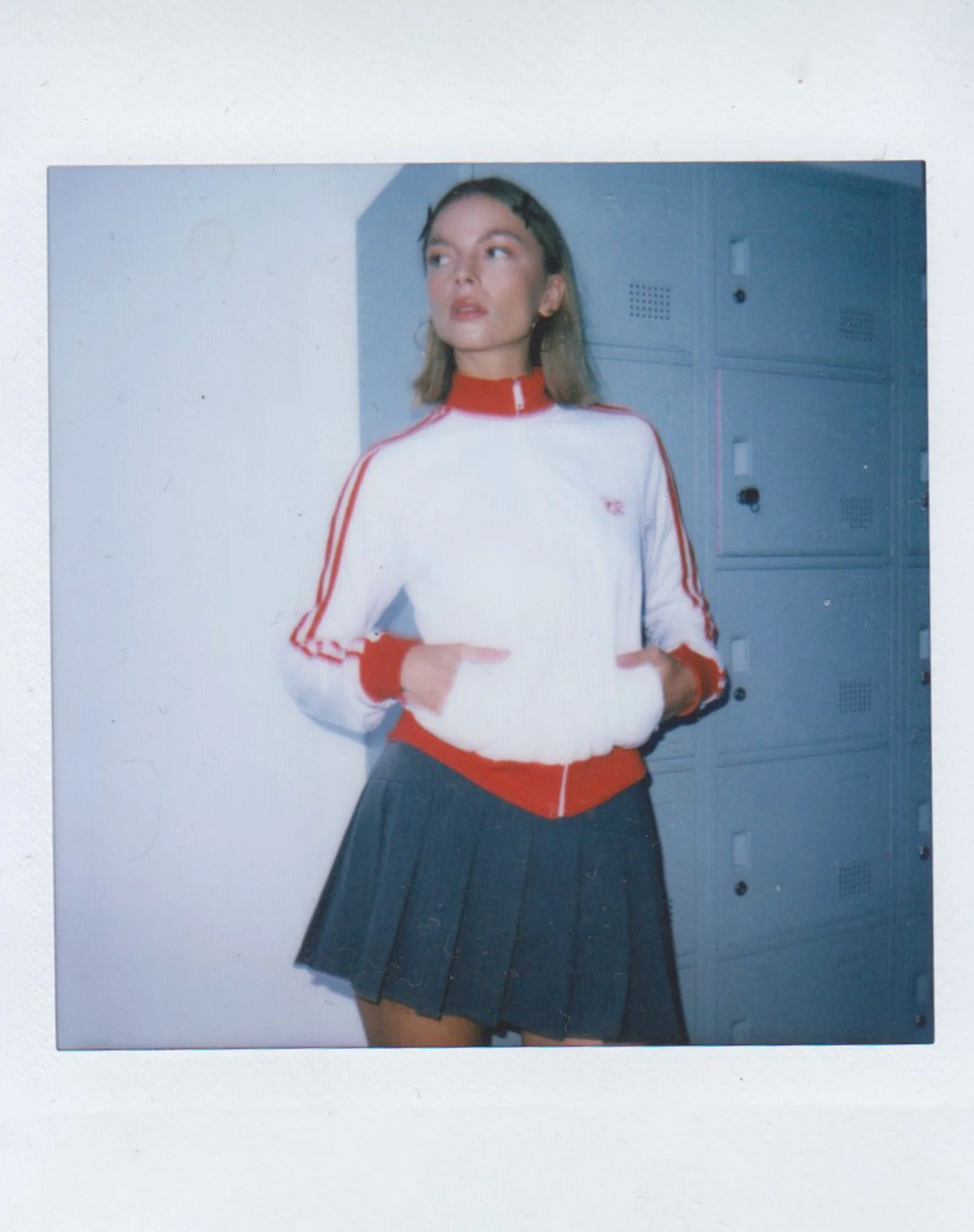 Makira Zip Up Jacket in White with Red Double Stripe - Image 4