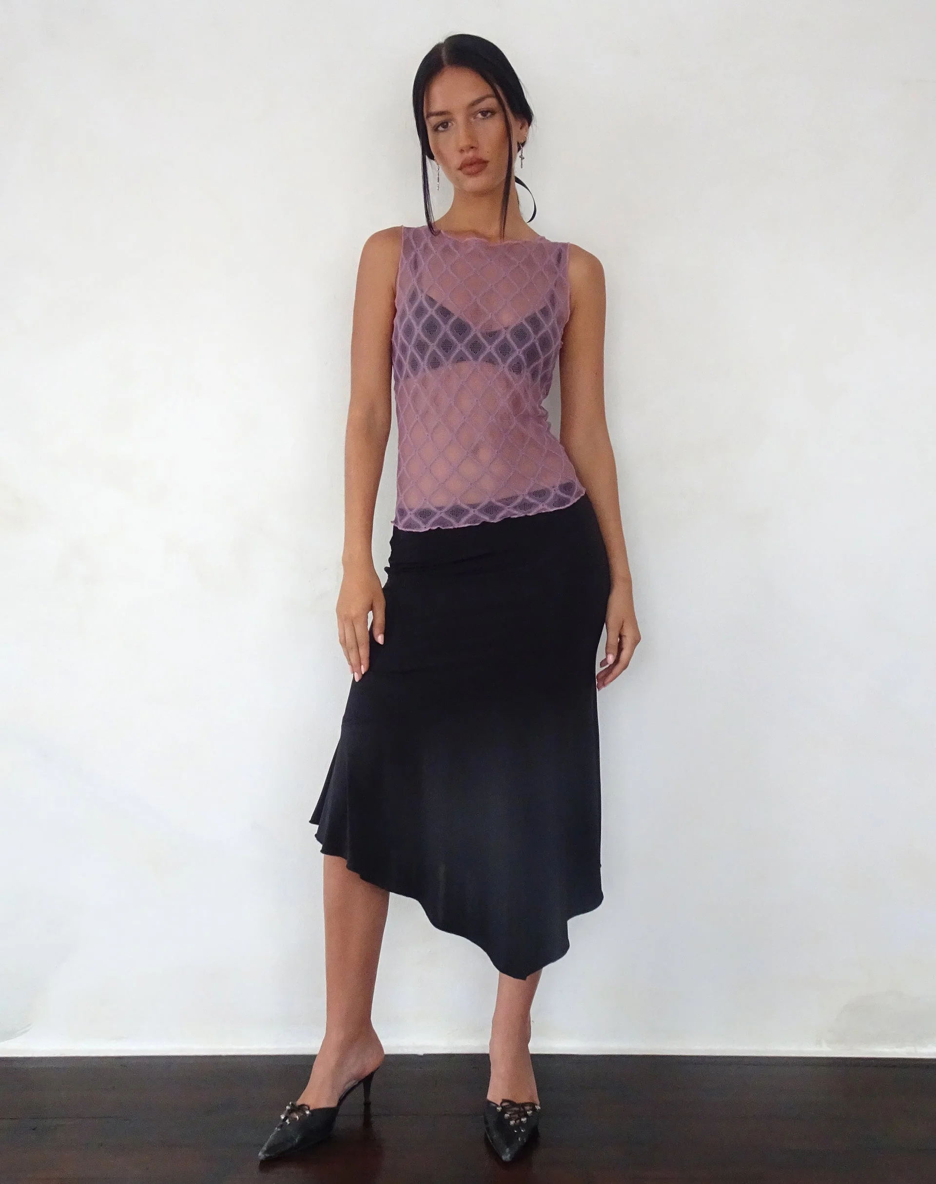 Maloe Lace Patterned Tank Top in Mauve - Image 2