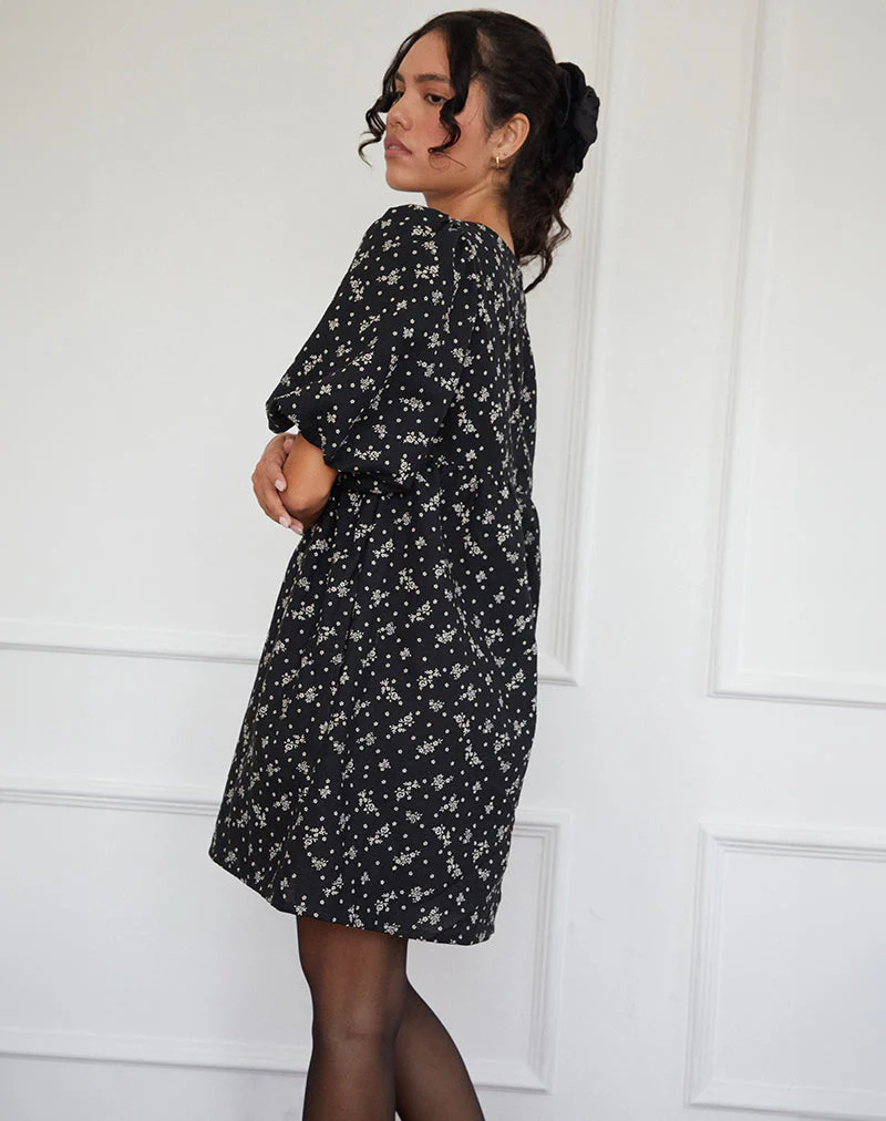 Marate Mini Dress in Floral Land Black - Image 3