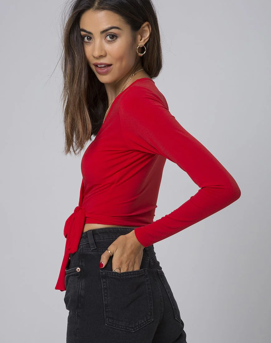 Marche Wrap Top in Red - Image 2