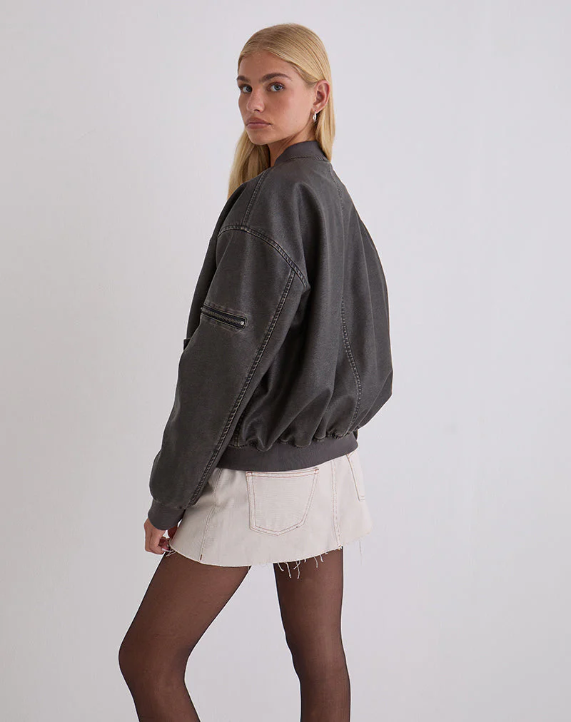 Marco Distressed Bomber Jacket in PU Charcoal - Image 5