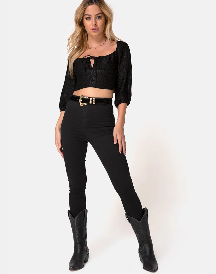 Marla Top in Satin Cheetah Black - Image 3