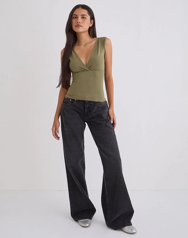 Marti V-Neck Top in Jersey Khaki - Image 4