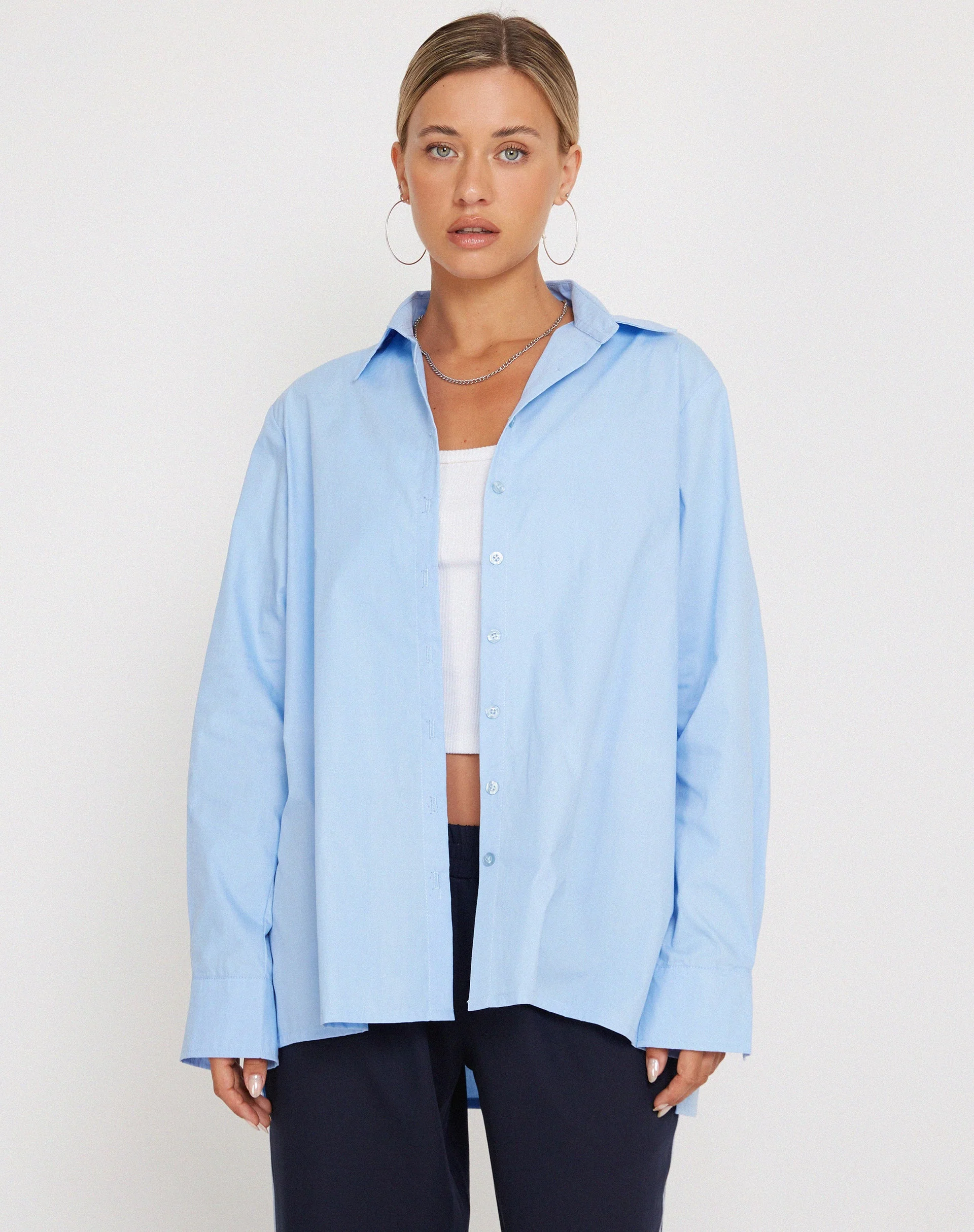 Mavis Button Up Shirt in Poplin Sky Blue - Image 5