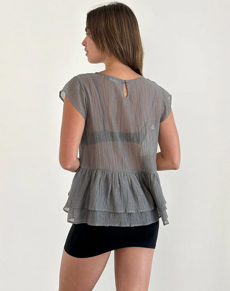 Mayumi Peplum Top in Chiffon Grey - Image 4