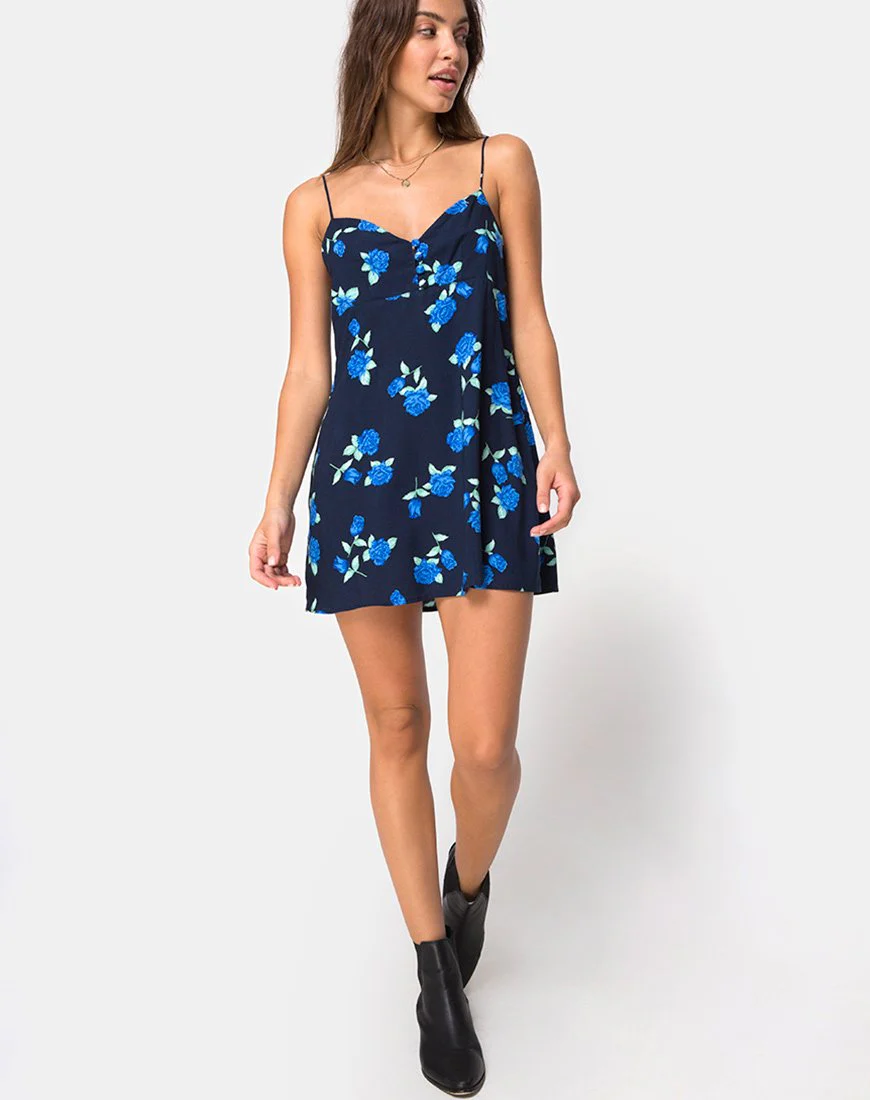 Medina Slip Dress in Midnight Blue Rose - Image 3