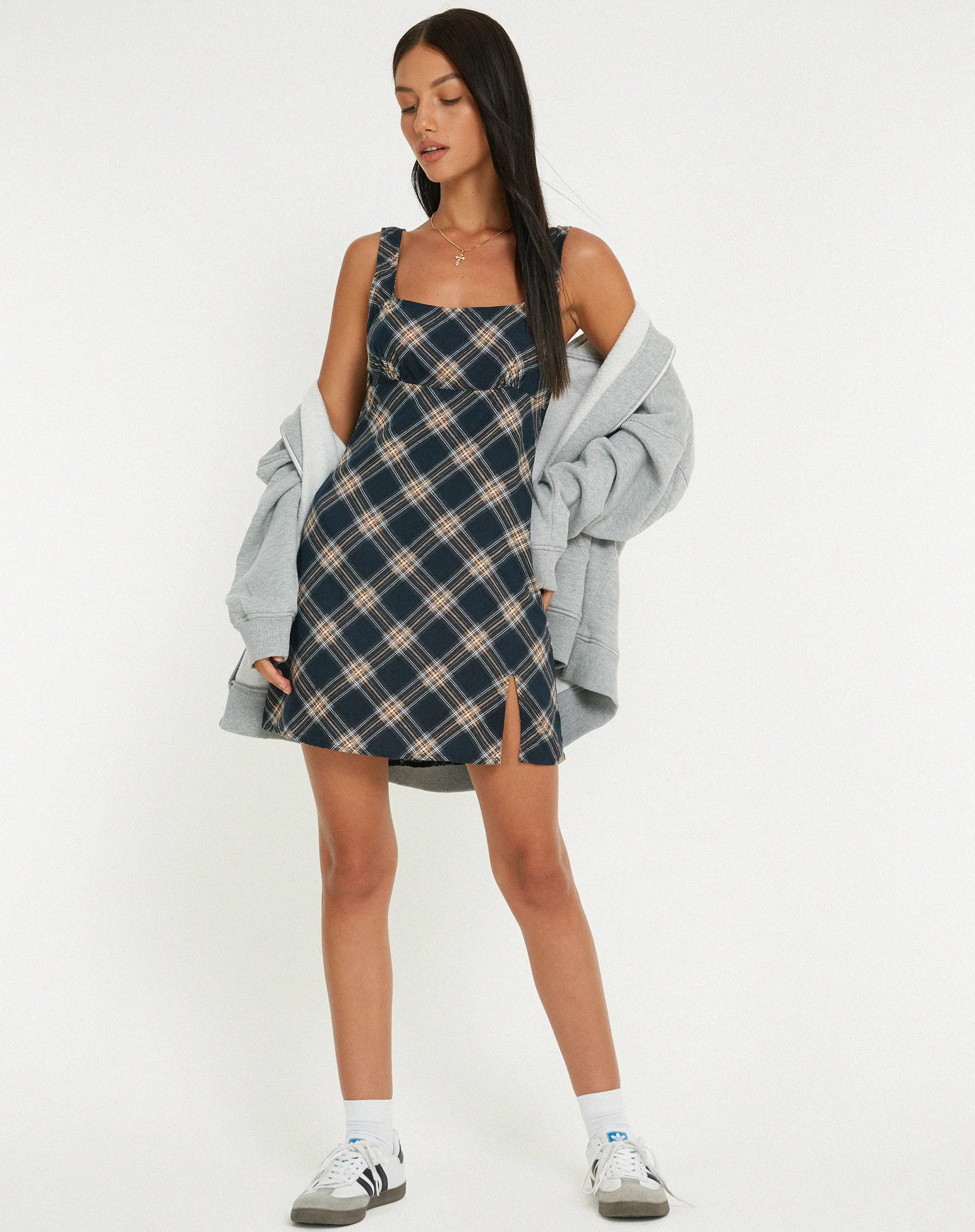 Mehra Slip Dress in 20's Check Black and Grey - Image 3