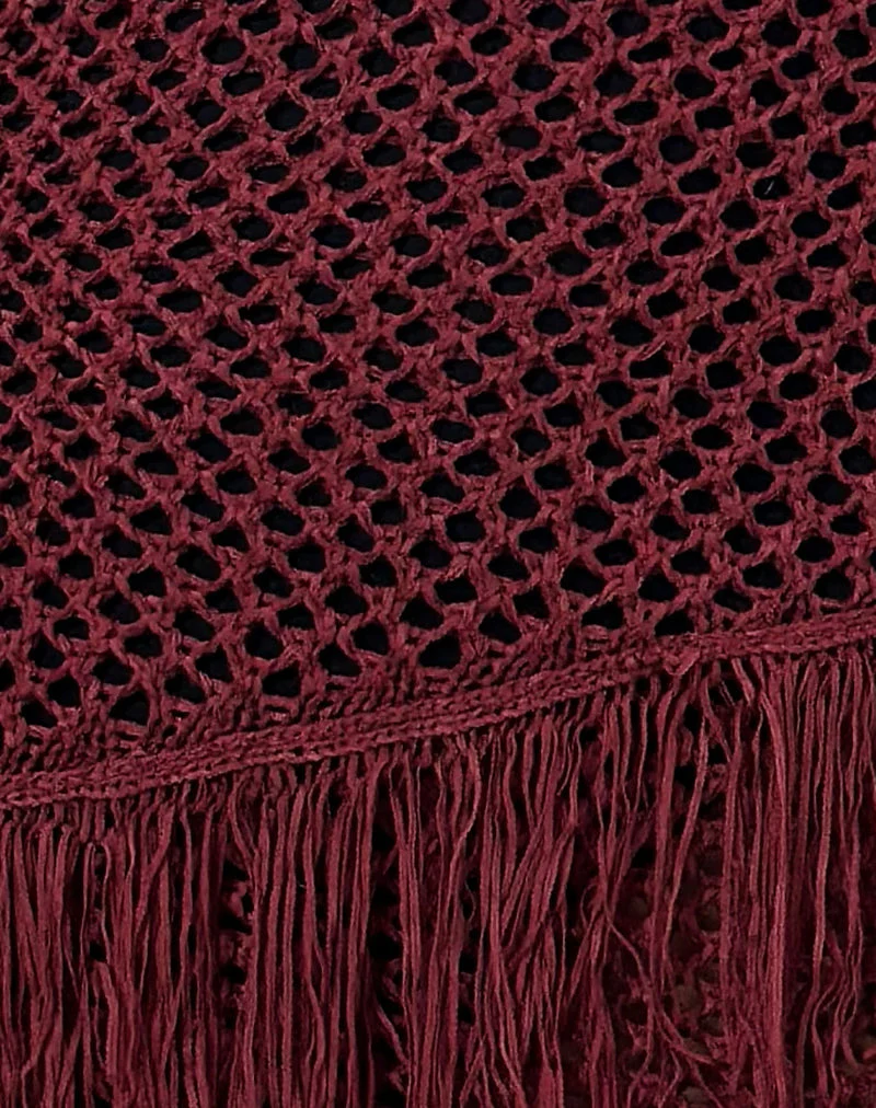 Meloka Asymmetric Fringe Mini Dress in Berry - Image 6